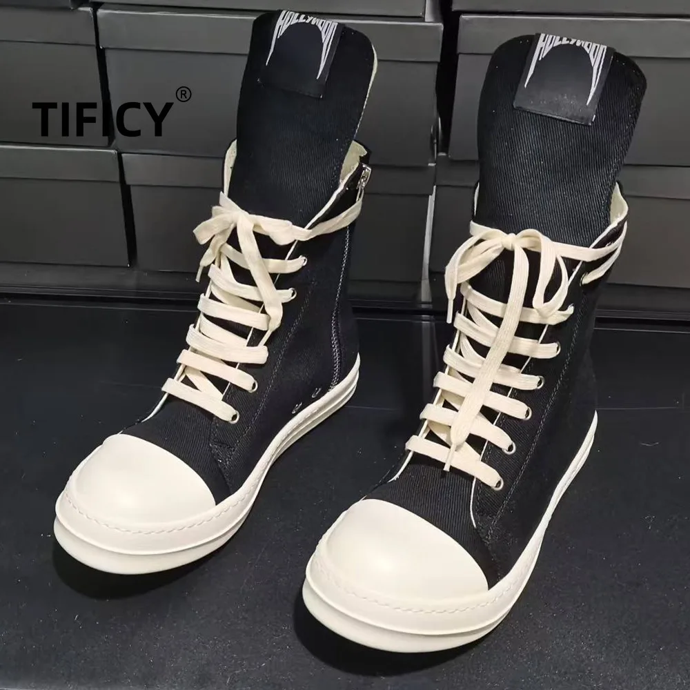 RO Style 2025 Stivali di tela da donna Nuova lingua lunga Lettera High Top Tela traspirante Coppia scarpe Stivaletti sportivi casual