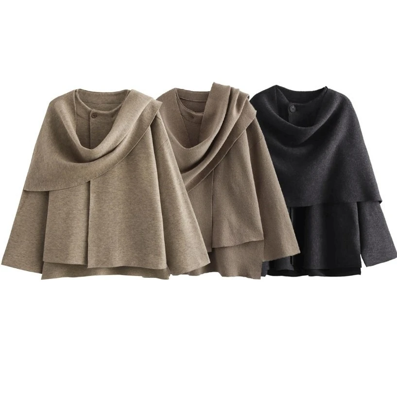 Vêtements pour femmes européennes et américaines, écharpe asymétrique populaire, veste courte tricotée, vêtements pour femmes