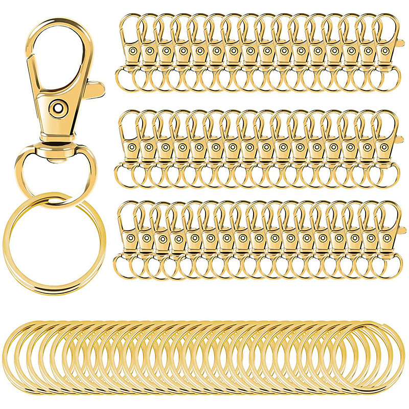 100PCS Swivel Snap Hooks with Key Rings, 50Pcs Key Chain Clip Hooks and 50Pcs Key Rings, Lanyard Lobster Claw Clasps for Keychains Jewelry Art Crafts