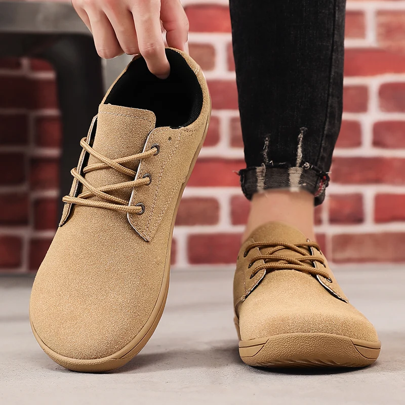 Herrenschuhe, breite Barfußschuhe für Herren, minimalistische geteilte Kunstleder-Freizeitschuhe, atmungsaktive schwarze Schuhe, Wanderschuhe