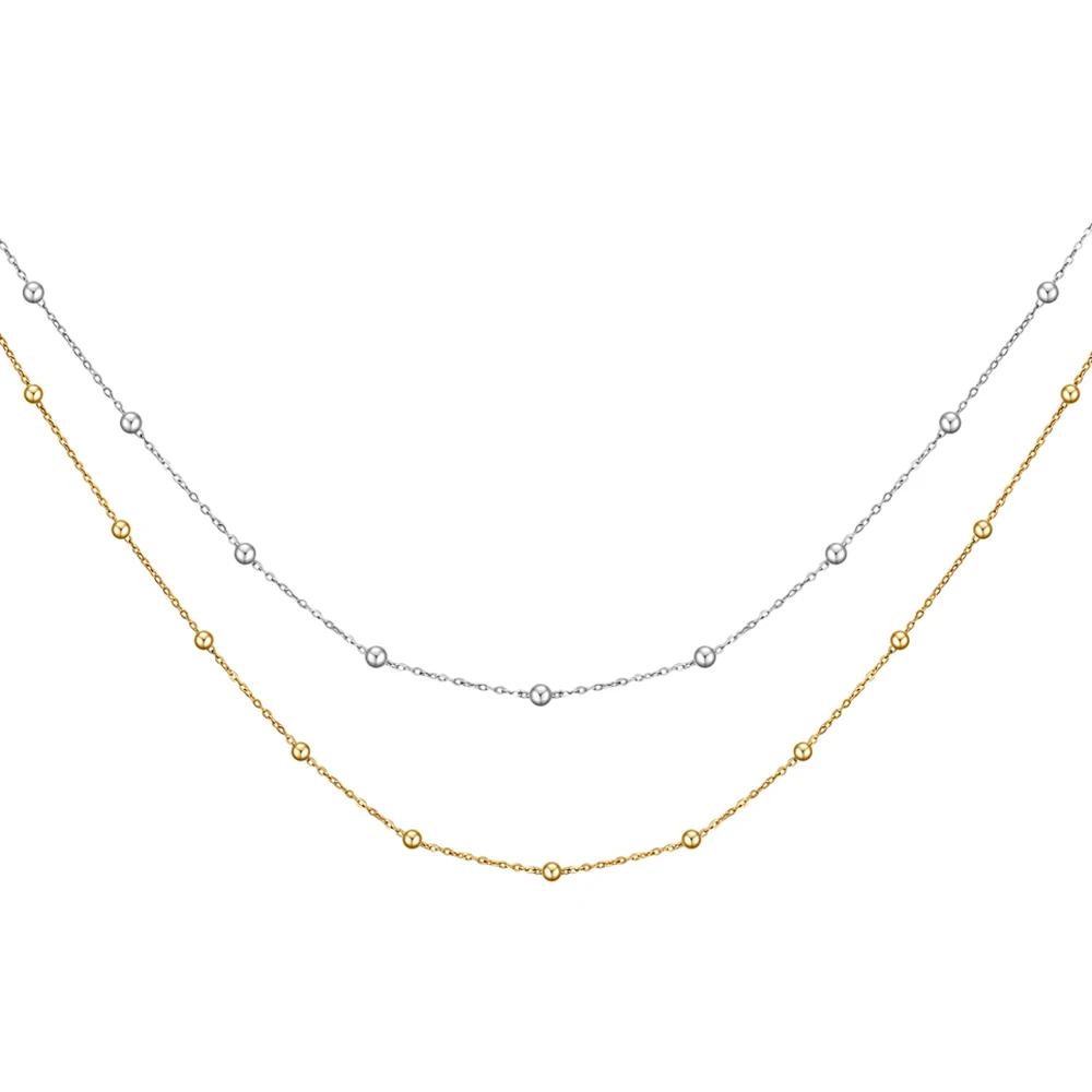 Eine Edelstahl-Schmuckhalskette gepaart mit einer personalisierten Halskette aus Titanstahl mit Perlenbesatz Image