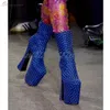Runway-Stil, tiefblaue Plattform, kurze Stiefel, klobiger hoher Absatz, seitlicher Reißverschluss, eleganter Retro-Stil, 2025, Frühling, Damenschuhe für Damen
