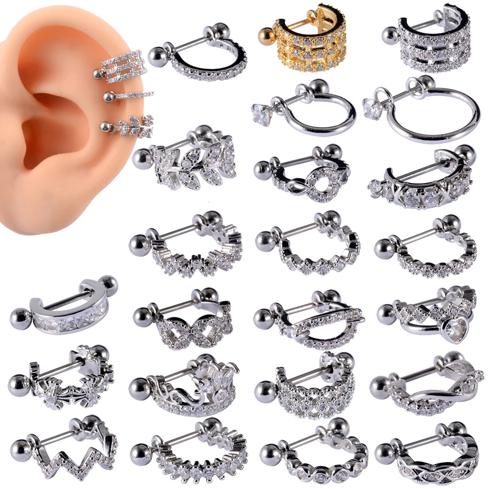 1pc Ohr Tragus Knorpel Ring Edelstahl Barbell Mit Cz Hoop Knorpel Manschette Piercing Helix Daith Rook Lobe Ohrringe Image
