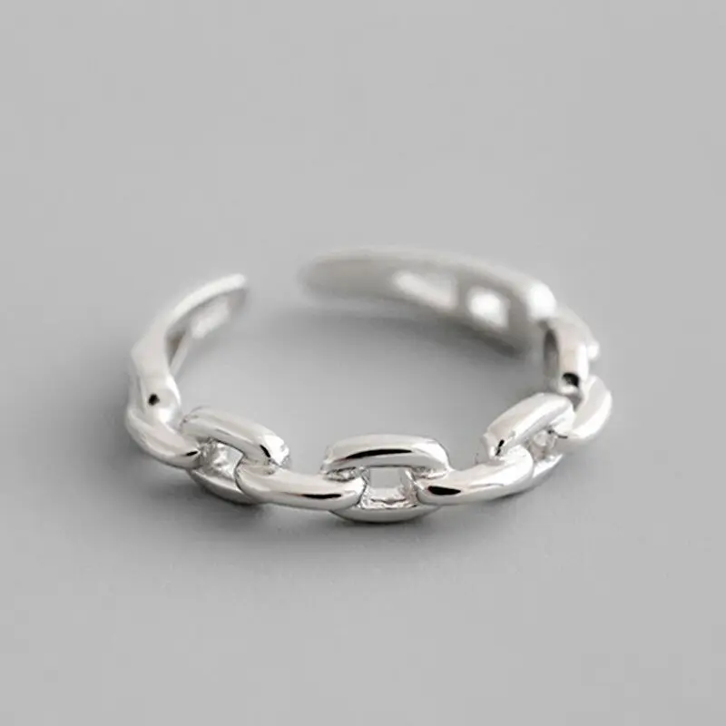 Neue Mode Einfache Persönlichkeit Kette Geformt 925 Sterling Silber Hohl Feine Verstellbare Öffnung Ringe R173 Image
