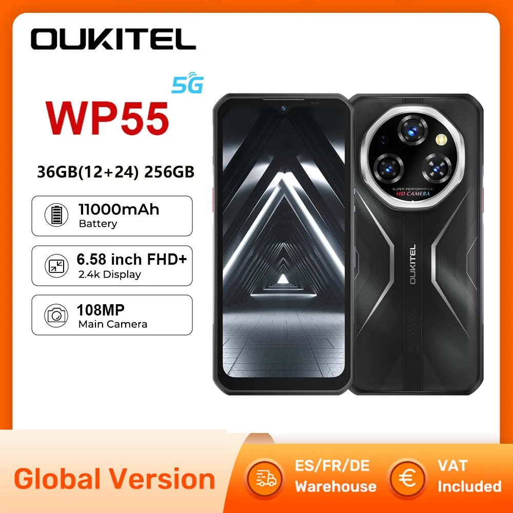 Oukitel WP55 5G Robustes Smartphone 36 GB (12 + 24) 256 GB 6,58 Zoll FHD + 120 Hz 108 MP Kamera 11000 mAh 33 W Schnellladung Android 15.0 Image