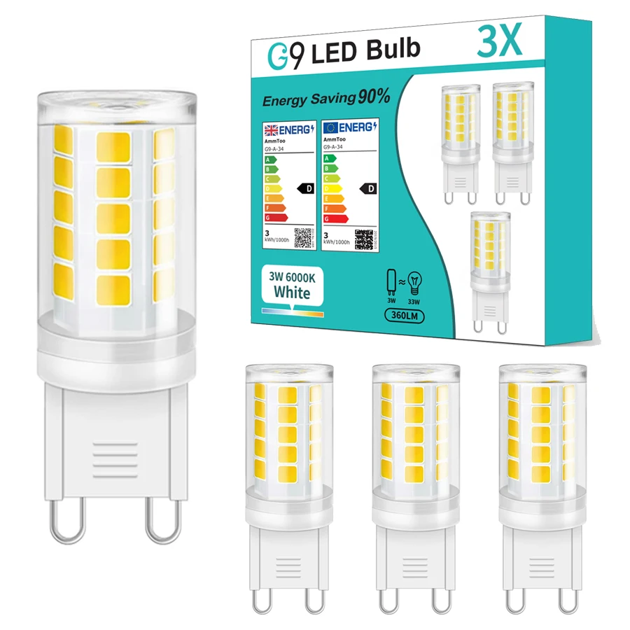 8 Stück/3 Stück G9-LED-Lampe, 6000 K, 2700 K, 33 W, Halogen-Äquivalent, G9-Sockel, 3 W LED-Lampe für Kristall-Kronleuchter, Heimbeleuchtung, nicht dimmbar