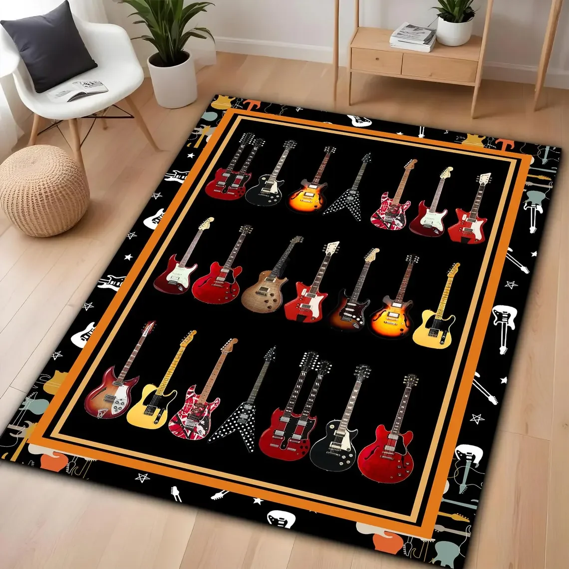 Gitarrenteppich für die Wohnzimmerdekoration, große Fläche, bequem, schmutzabweisend, rutschfester Teppich, Flanell, Schlafzimmer-Bodenmatte Image