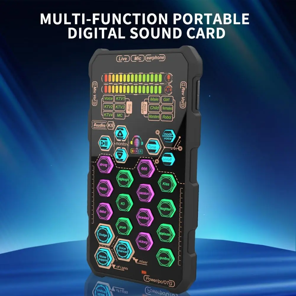 Aufnahme Soundkarte K9 Handheld Live Soundkarte Sound Board Set mit Sprachwechsel für Podacsting Broadcasting Singen Aufnahme Image