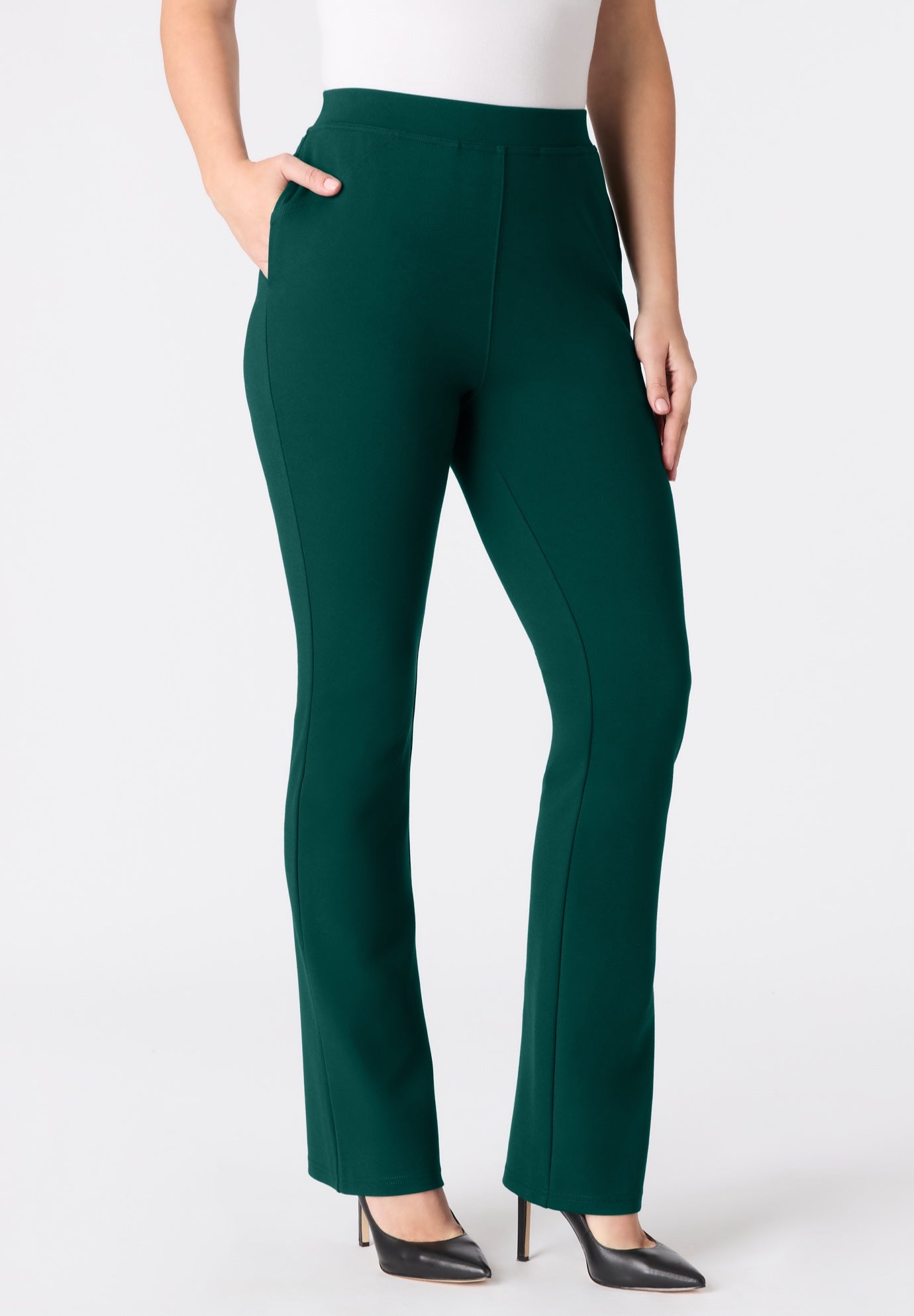 Plus Size Women's Plus Size Ponte Bootcut Pant with Pockets and Pull on elastic waist by Roaman's in Emerald Green (Size 18 WP)