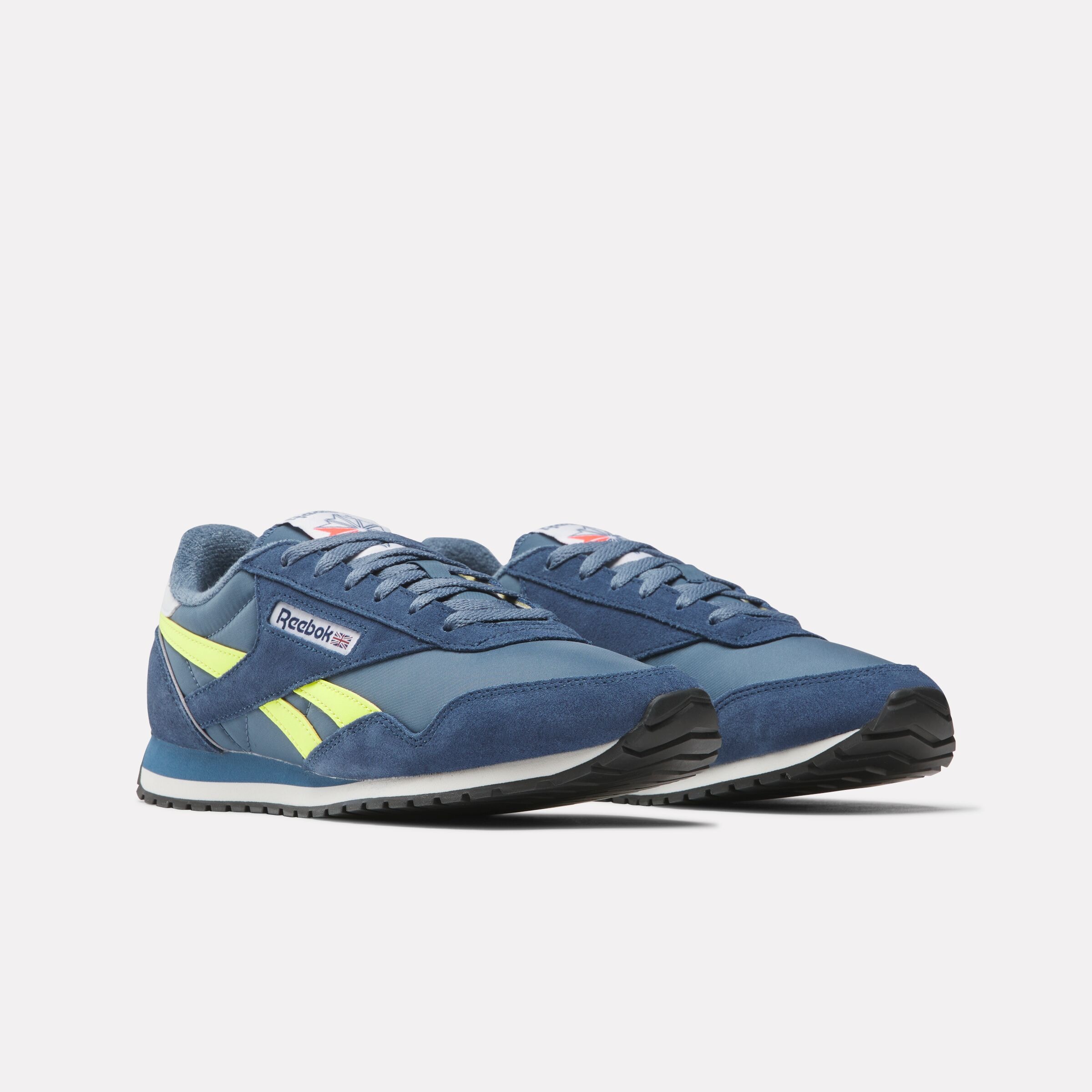 Trainingsschuh REEBOK CLASSIC "CLASSIC AZ", Gr. 44, shadow, batik blau, solar acid gelb, Leder, Synthetik, Textil, Schuhe