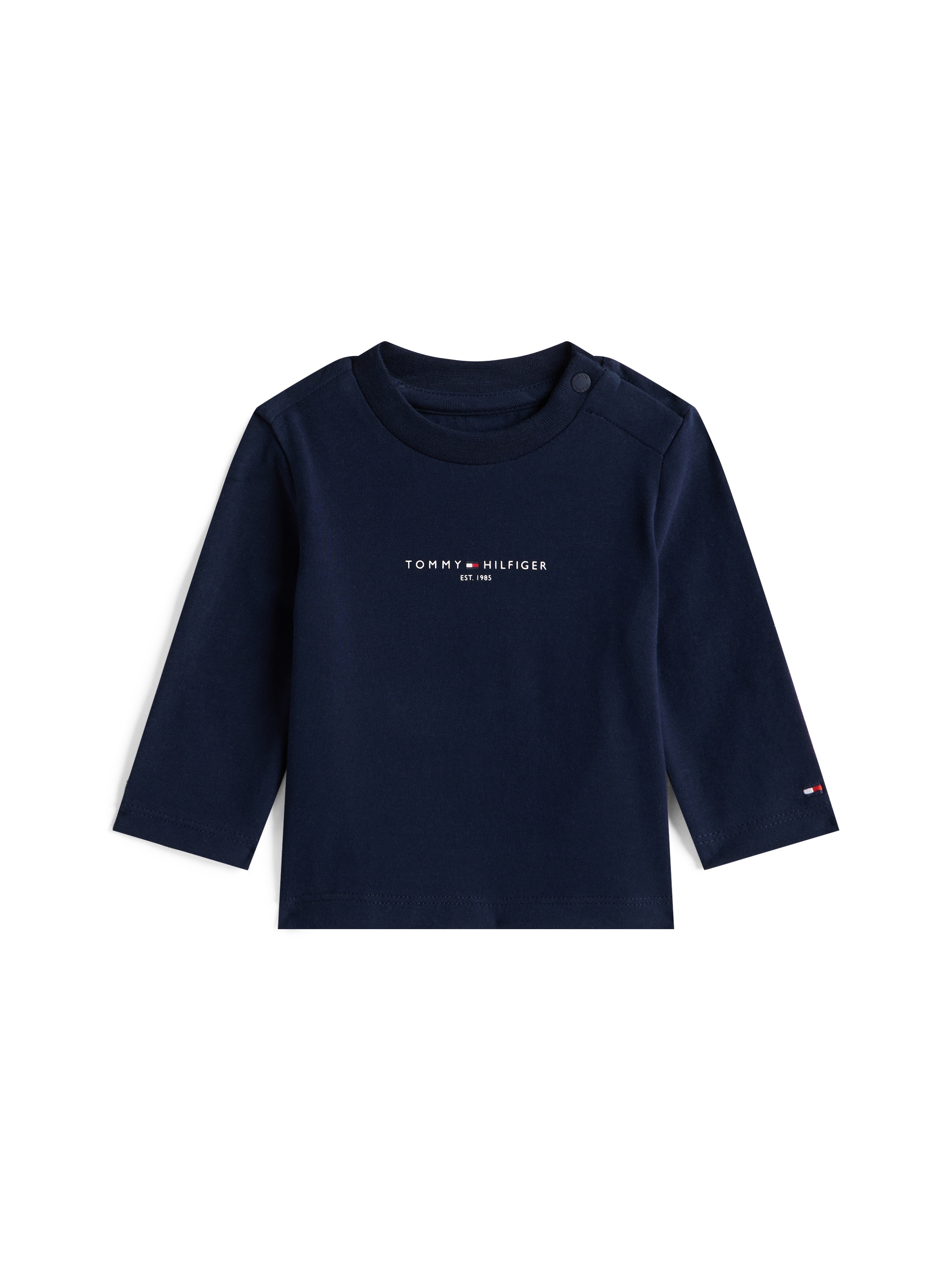 Langarmshirt TOMMY HILFIGER "MINI CORP GRAPHIC TEE LS", Mädchen, Gr. 74, schwarz night navy, Jersey, Obermaterial: 93% Baumwolle, 7% Elasthan, unifarben, regular fit normal, Rundhals, eingesetzt gerader Abschluss, Shirts, für Babys