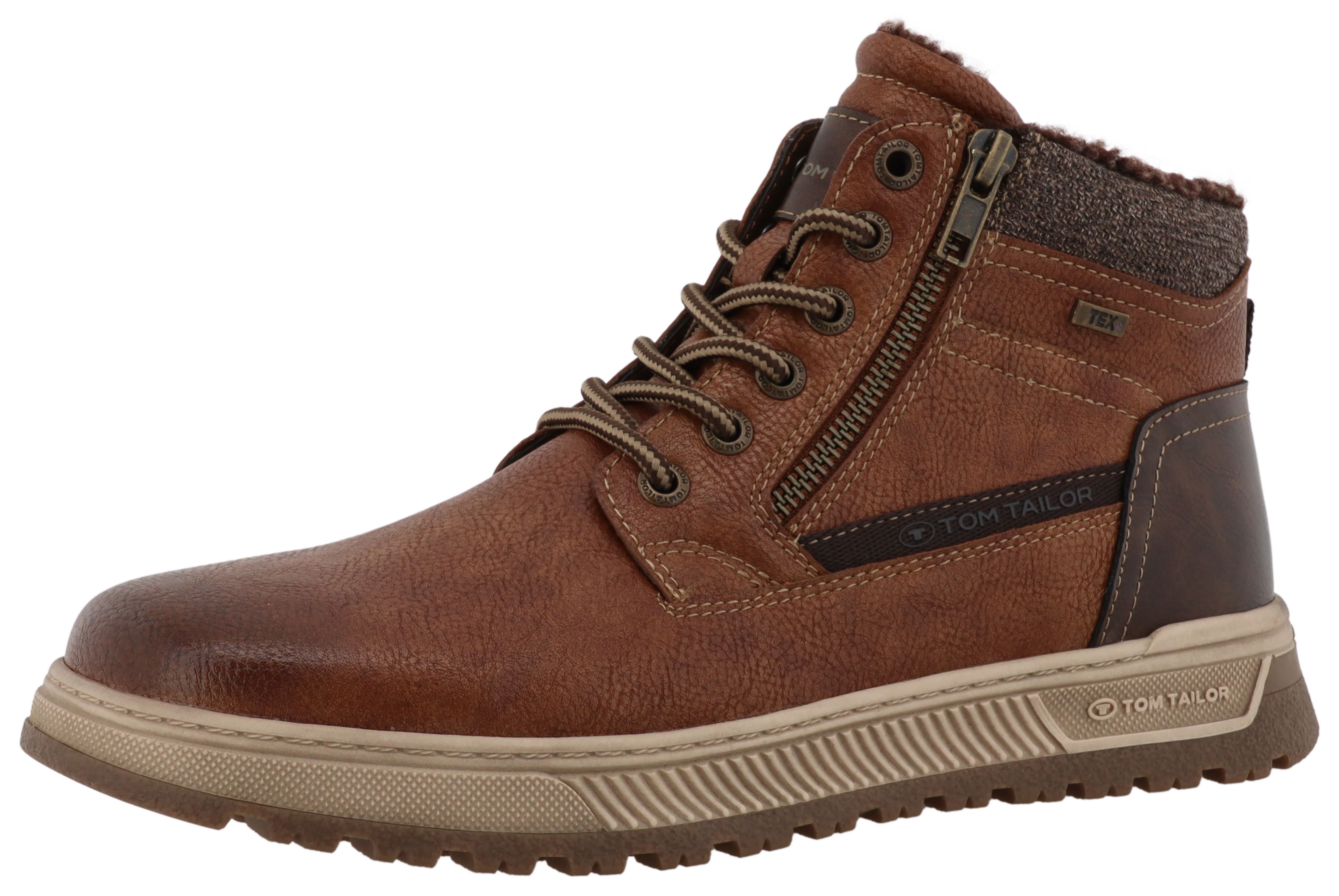 Winterboots TOM TAILOR, Herren, Gr. 44, braun, Lederimitat, used, Schuhe Winterboots, Schnürboots, Winterboots mit Reißverschluss