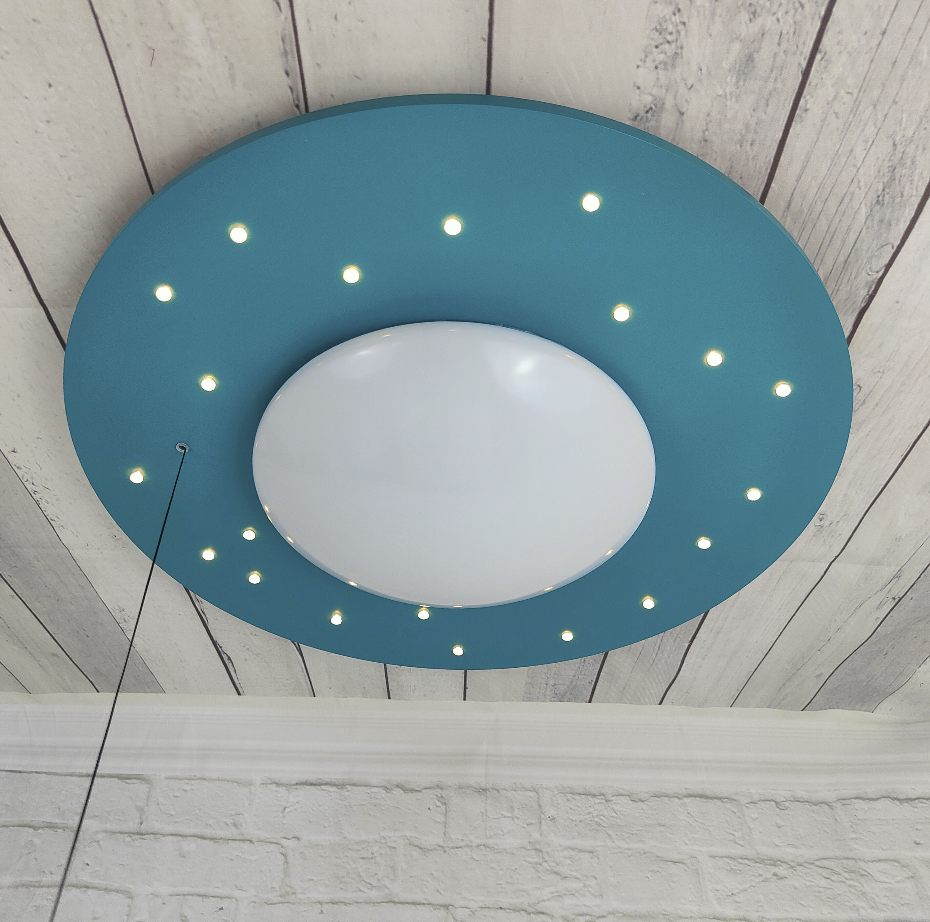 NIERMANN Deckenleuchte "Starlight", blau (petrol), 1, Ø 54cm H: 11cm, 1 Stk., Leuchten, E27 Fassung für einfachen Leuchtmittelwechsel, Kinderlampe Image