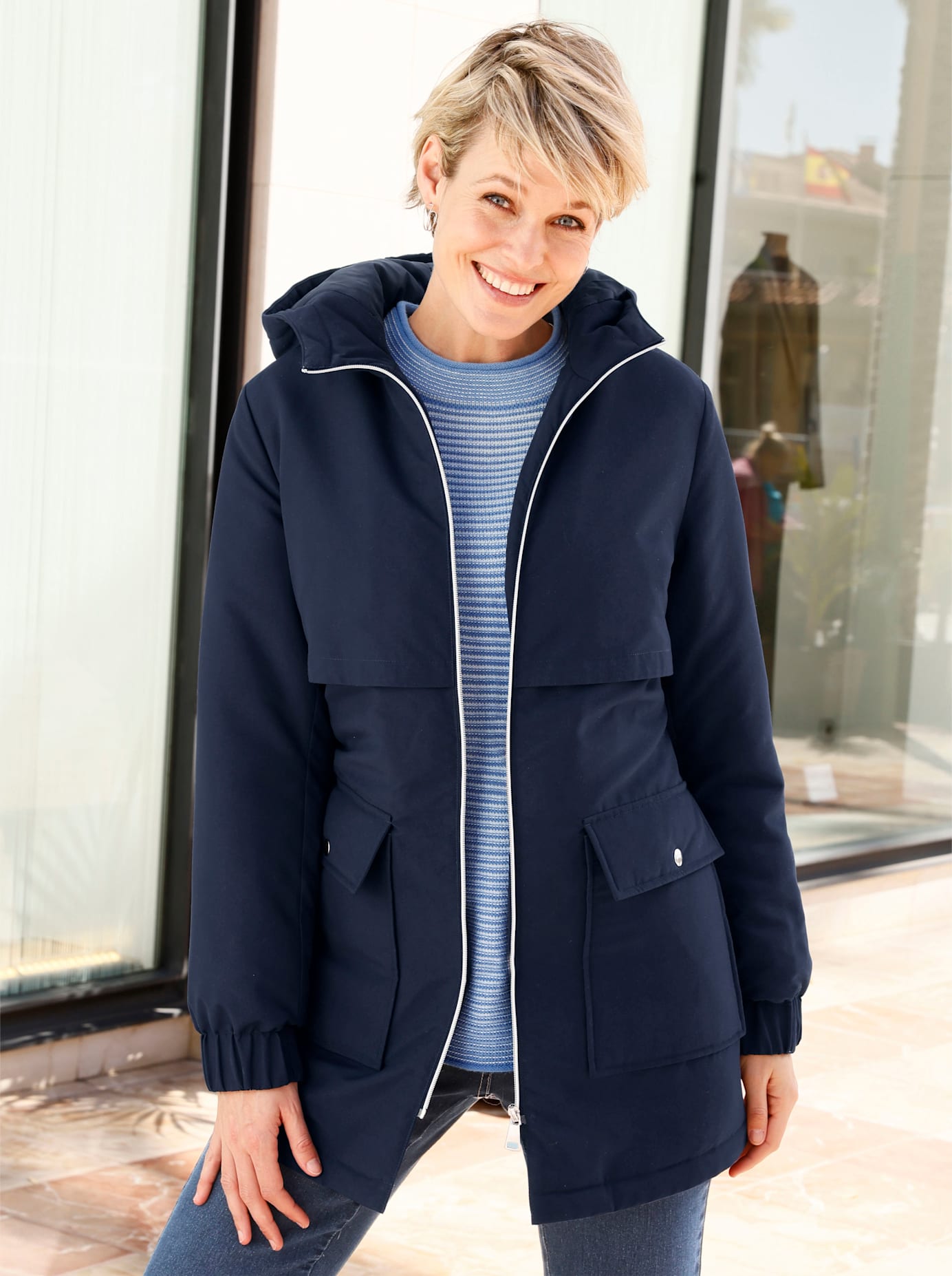Langjacke CLASSIC BASICS, Damen, Gr. 42, blau (marine), 100% Polyester, unifarben, Jacken Image