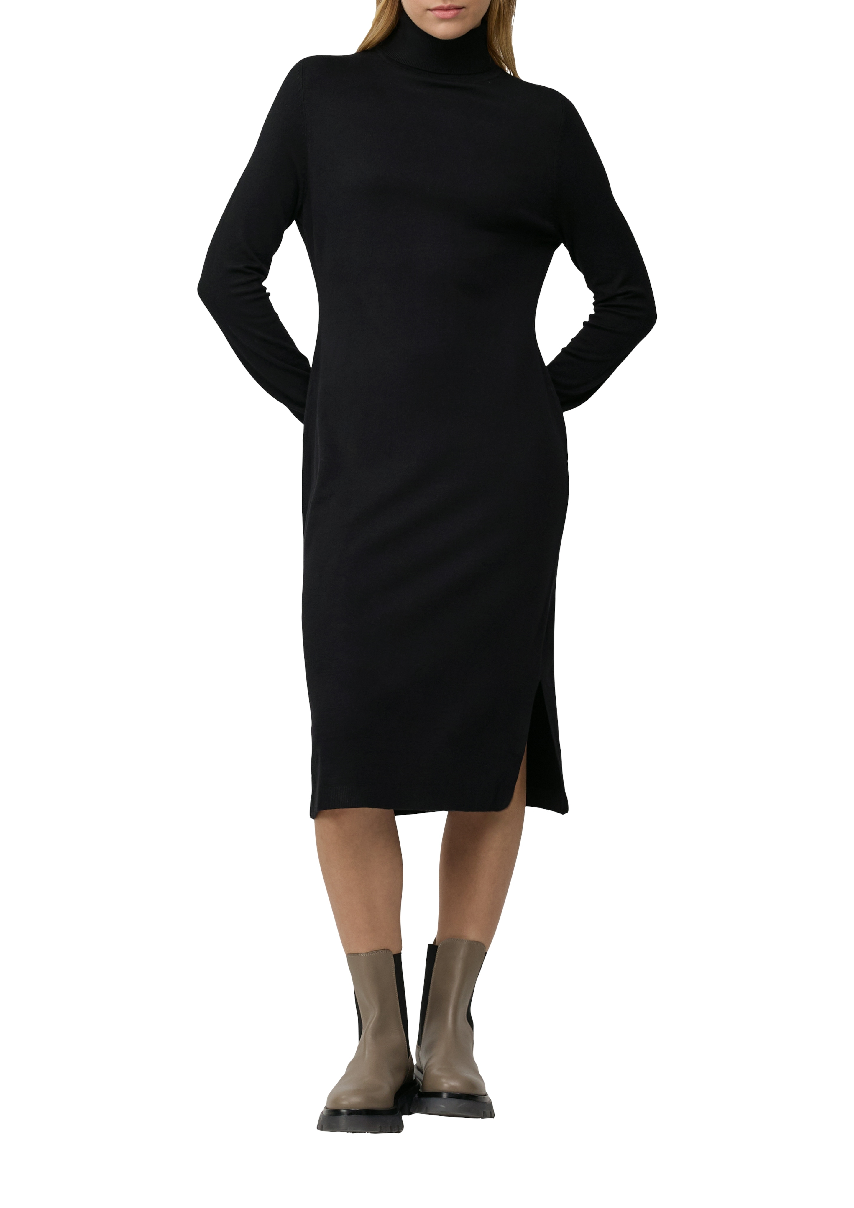 Sommerkleid S.OLIVER, Damen, Gr. 36, N-Gr, schwarz, Web, Obermaterial: 72% Viskose, 28% Polyester, unifarben, regular fit knielang, ohne Ausschnitt, elastischer Bund, Kleider, mit Rollkragen Image
