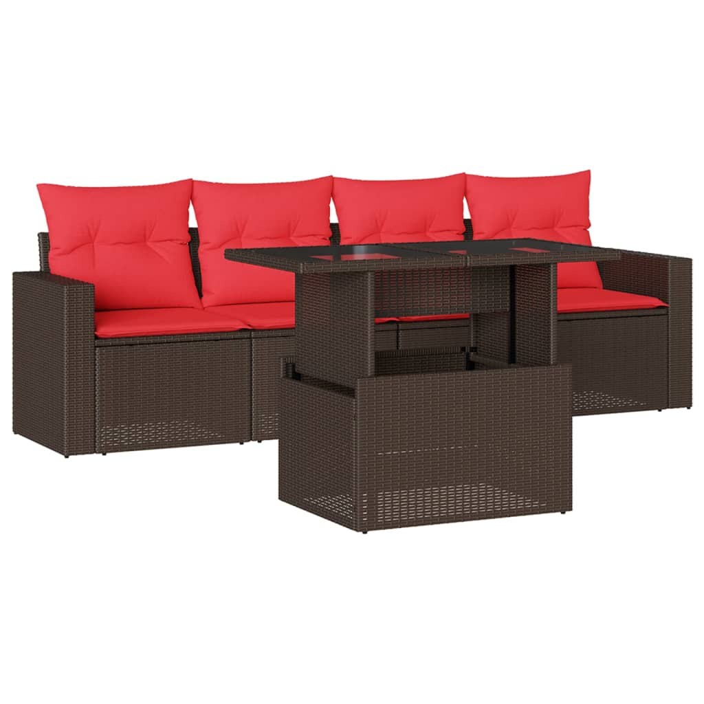 vidaXL 5-teiliges Gartensofa-Set mit Kissen, braun, Polyrattan Image