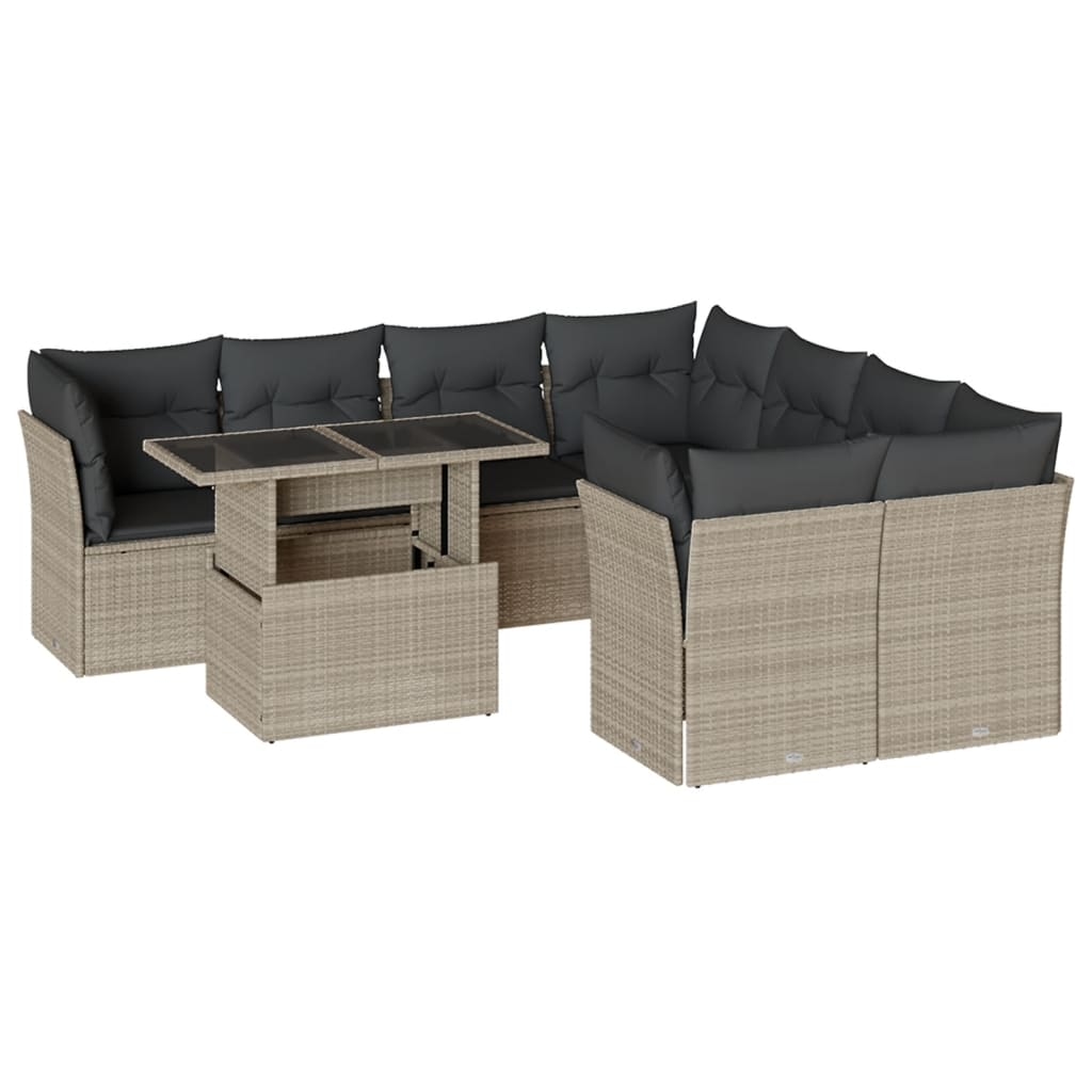 vidaXL 9-tlg. Garten-Sofagarnitur mit Kissen Hellgrau Poly Rattan Image