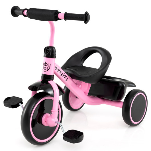 Costway Toddler Tricycle Kids Trike with Adjustable Seat and Storage Basket Aged 3-5 Years Old-Pink