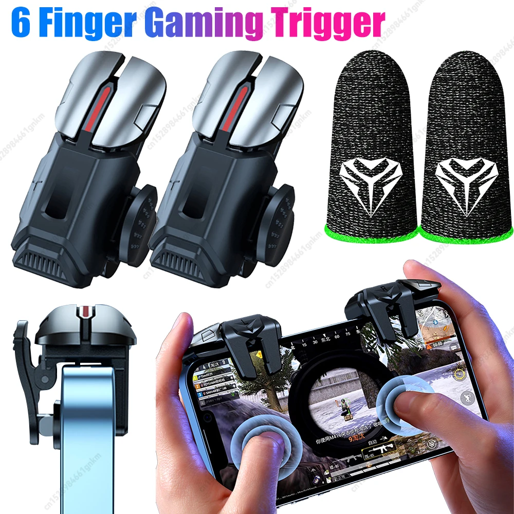 1 paire de déclencheur de jeu pour téléphone portable, contrôleur de jeu à 6 doigts, manette de jeu universelle, bouton de tir, contrôleur pour IOS et Android