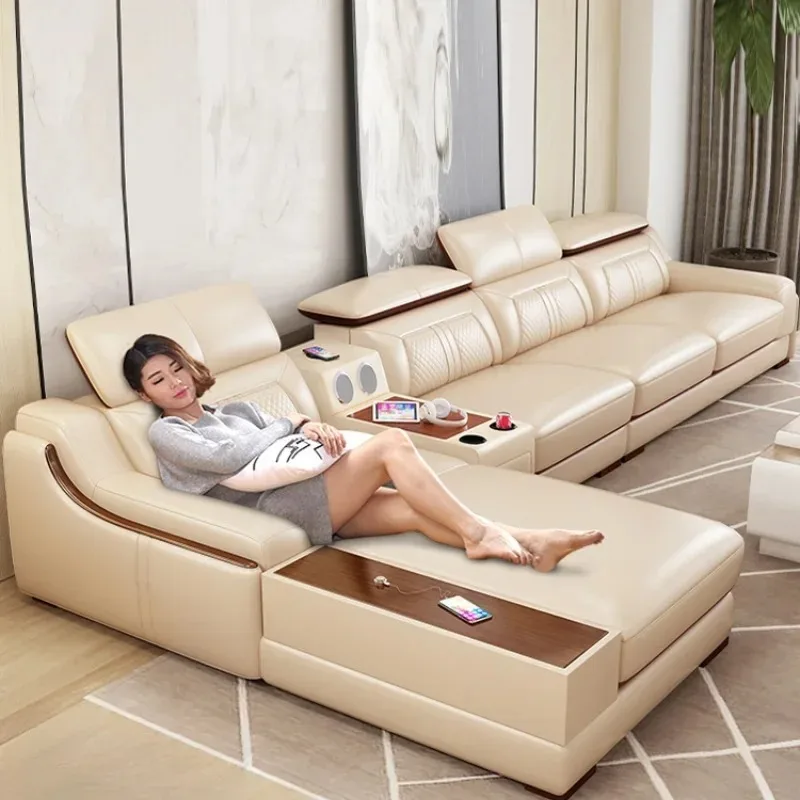 Canapé nordique en cuir véritable, meuble d'angle moderne et sectionnel de styliste, inclinable, Divano Letto, meubles de salon