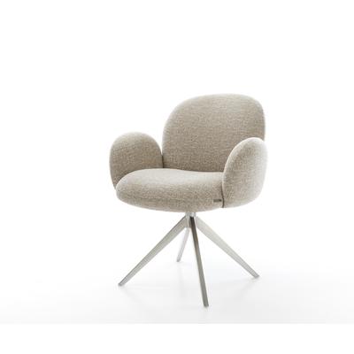DELIFE Drehstuhl Nube-Flex mit Armlehnen Webstoff Soft Beige Kreuzgestell breit Edelstahl 360° drehbar Wippfunktion Taschenfederkern, Esszimmerstühle Image