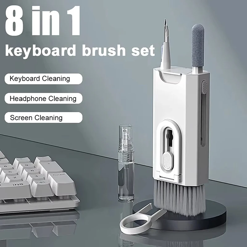 8 In 1 Bildschirm Reinigung Kit Computer Tastatur Reiniger Pinsel Kopfhörer Reinigung Stift Für Headset Telefon Reinigung Werkzeuge Keycap Puller Image