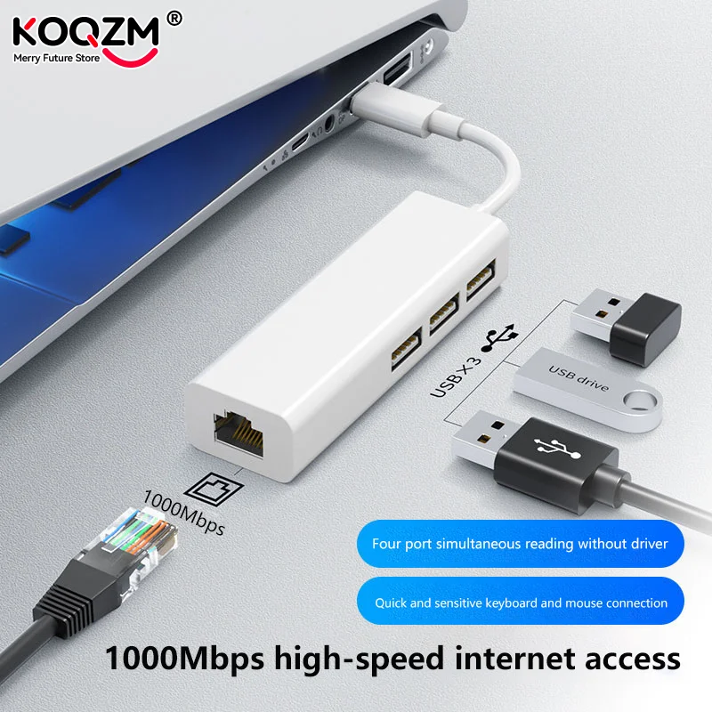 Docking station HUB USB C da tipo C a RJ45 Adattatore Ethernet 1000Mbps HUB USB 3.0 Scheda di rete Gigabit Estensione dock di ricarica da 100 W