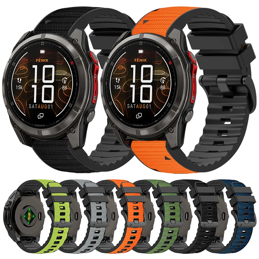 QuickFit 22 mm 26 mm Nylon + Silikonarmband für Garmin Fenix 8 Pro MicroLED/Epix Pro/Enduro 3/Fenix 7 7X Pro 8 E 6X 6 5X 5 Armband Image