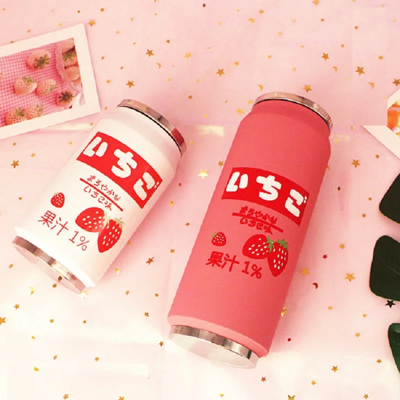Kreative Edelstahl Japan Saft Candy Farbe Getränk Dosen Thermos Tragbare Unisex Studenten Persönlichkeit Trendy Stroh Tasse Image