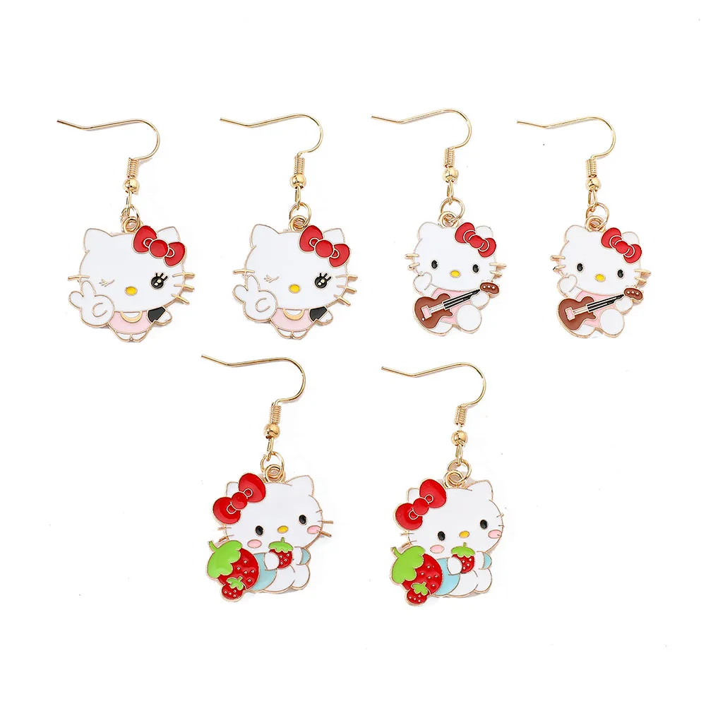 3/10 Stück Sanrio Cartoon süße Hello Kitty Ohrringe Anime Charaktere Kitty Katze Ohrstecker für Frauen Mädchen Geburtstag Schmuck Geschenke