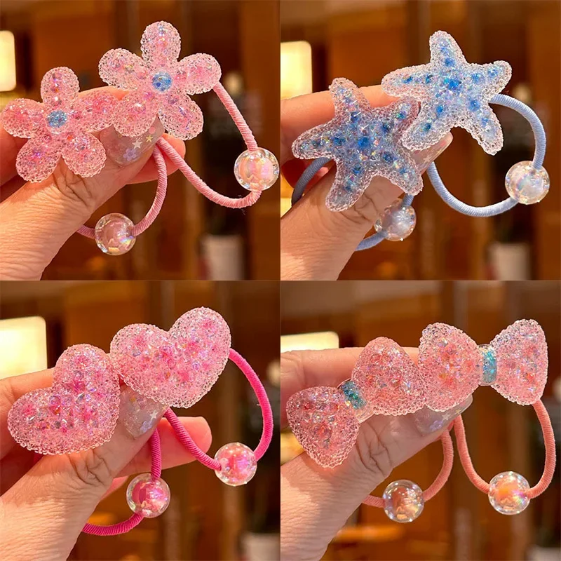 2-teiliges Kristallblaues Seestern-Prinzessin-Haar-Accessoire, elastische Haarbänder für Mädchen, niedliche Zuckerstern-Kopfbedeckung für Kinder Image