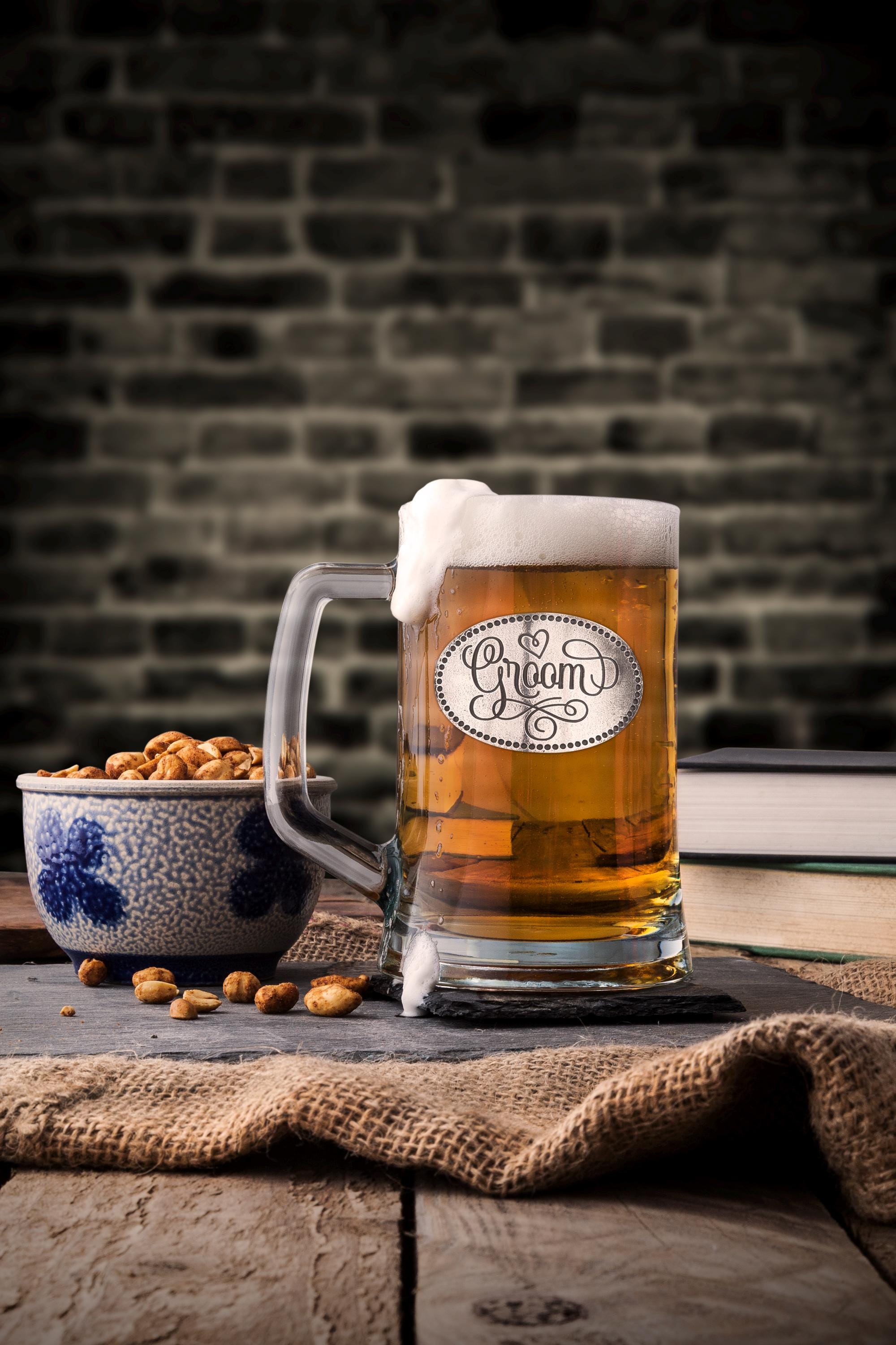 Boccale da birra per sposo / Boccale da birra inciso / Boccale da birra personalizzato / Boccale in peltro per futuro marito / Realizzato a mano da A