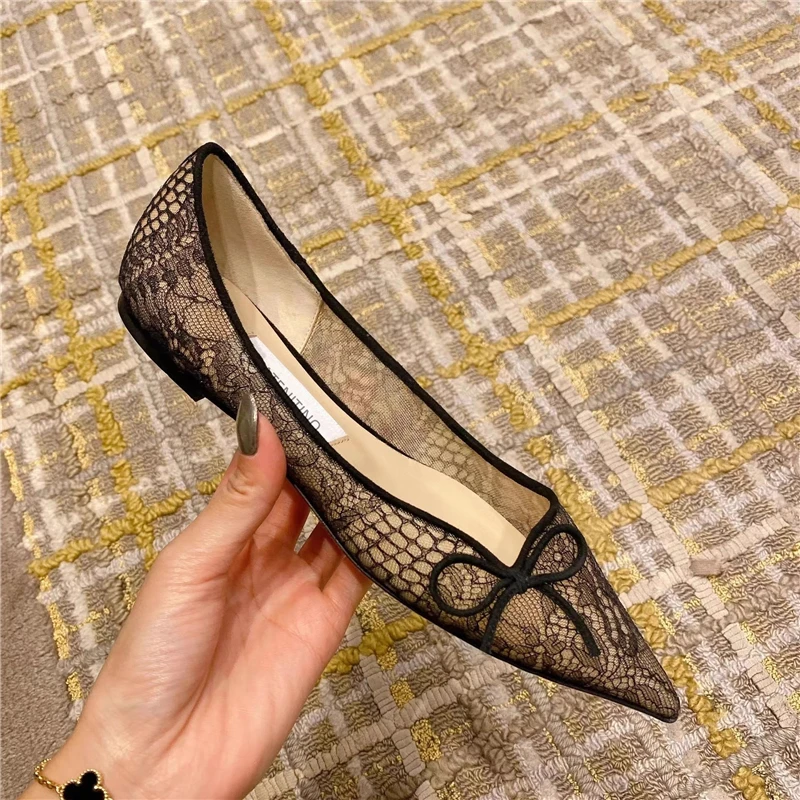 Stiletto-Absätze Frühling und Sommer neue spitze Zehen flache Spitze Mesh Strass flache Hochzeitsschuhe Bankettkleid Damensandalen Image