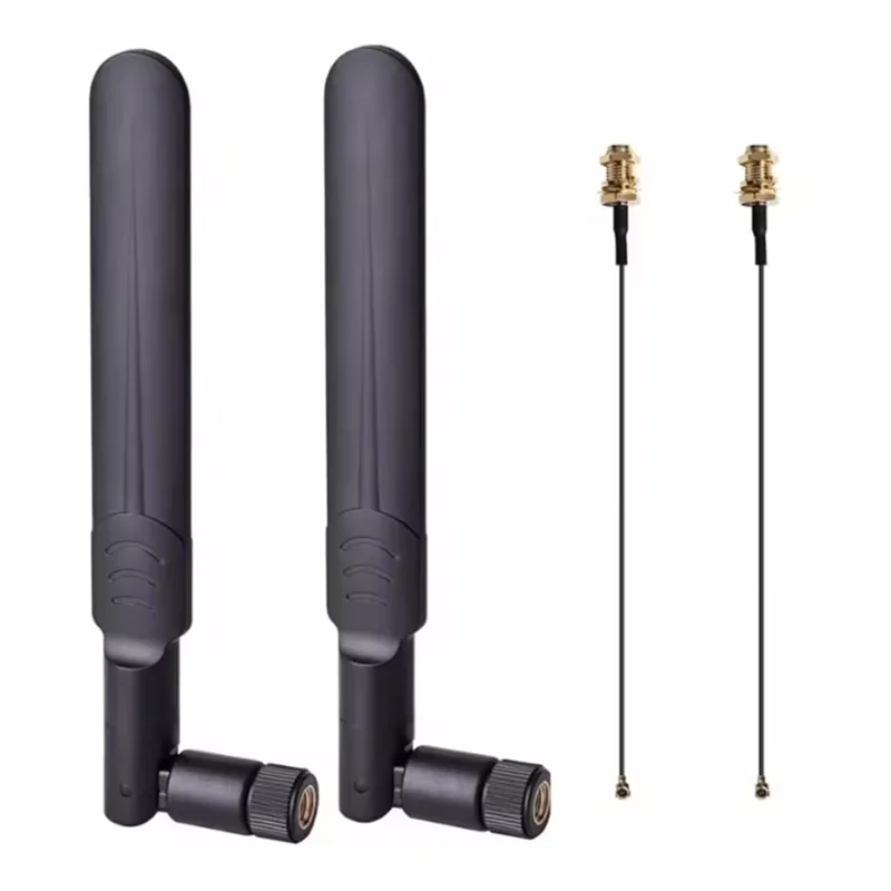 2 antenne WiFi 8dBi 2,4 GHz 5,8 GHz Dual Band RP-SMA maschio + 2 cavi pigtail femmina da I-P-E-X-1 a RP-SMA da 20 cm per router wireless