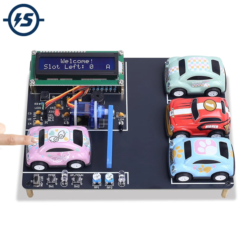 Mini-Parkplatz-Simulations-Lötset, DIY-Garagen-Modellbausatz mit LCD-Display, 4 Mini-Autos, STEM elektronische Lernprojekte Image