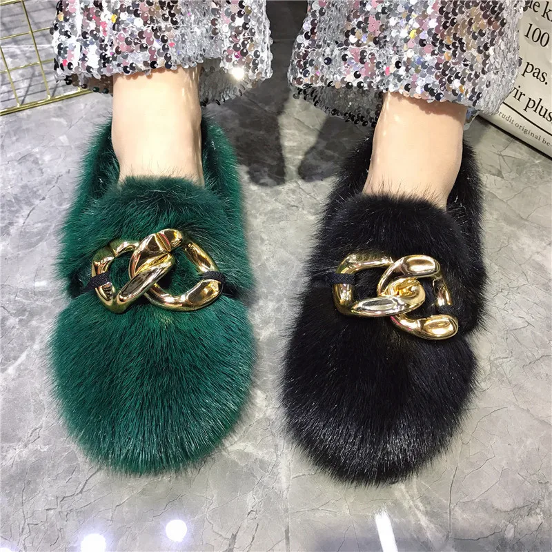2026 neue Winter Warme Pelzigen Wohnungen Dicke Sohle Creepers Echt Nerz Pelz Mokassins Casual Flache Schuhe Damen Espadrilles Zapatos Mujer