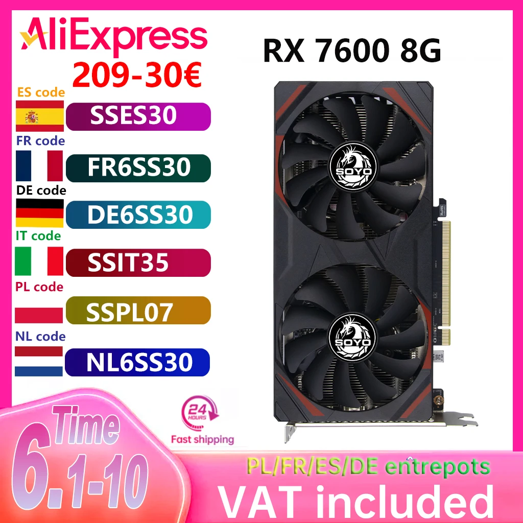 SOYO AMD Radeon RX7600 8 GB Gaming-Grafikkarte GDDR6-Speicher 128 Bit PCIEx16 3.0 für Desktop-Computer-Grafikkarten RX 7600 Image