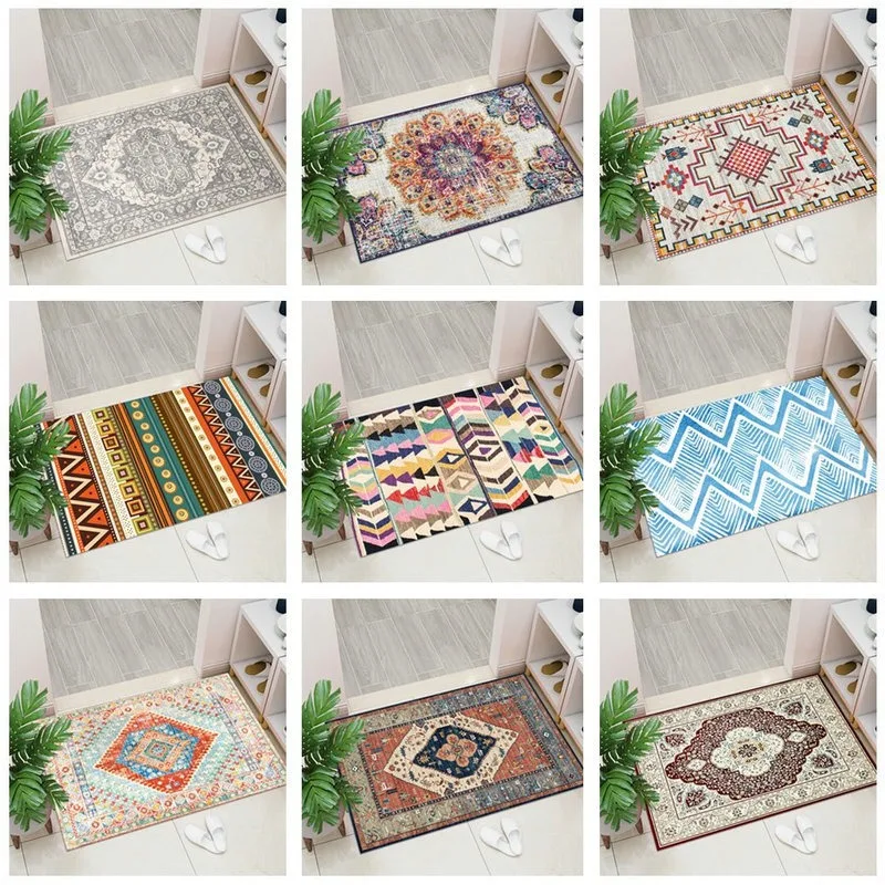 Bohemian Nordic Teppich Kristall Samt Retro Eingang Türen Eingang Bodenmatte Rutschfeste Matte Rechteckige Tür Matte Eingang Fuß Matte Image