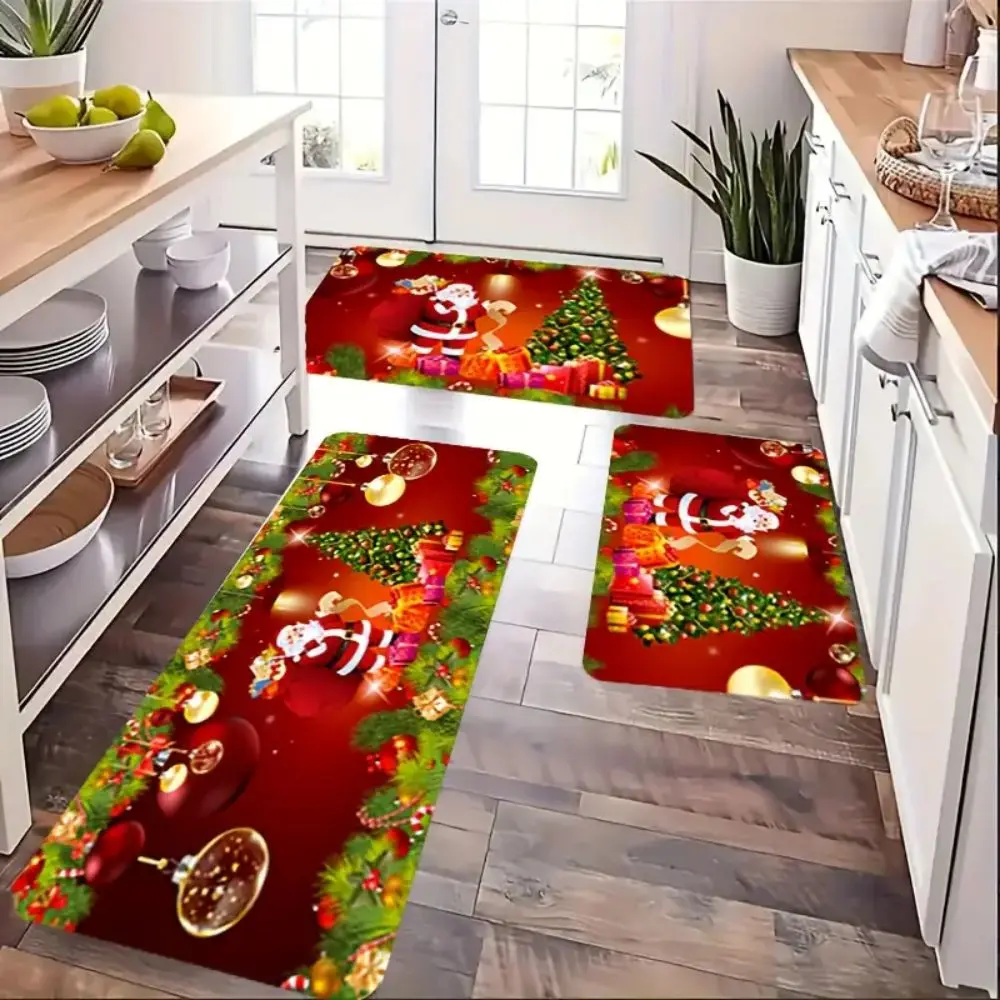 VIKAMA Weihnachtsküche, dekorative Bodenmatte, Wohnzimmer, Schlafzimmer, Badezimmer, Balkon, pflegeleicht, Fußmatte, Weihnachtsdekoration Image