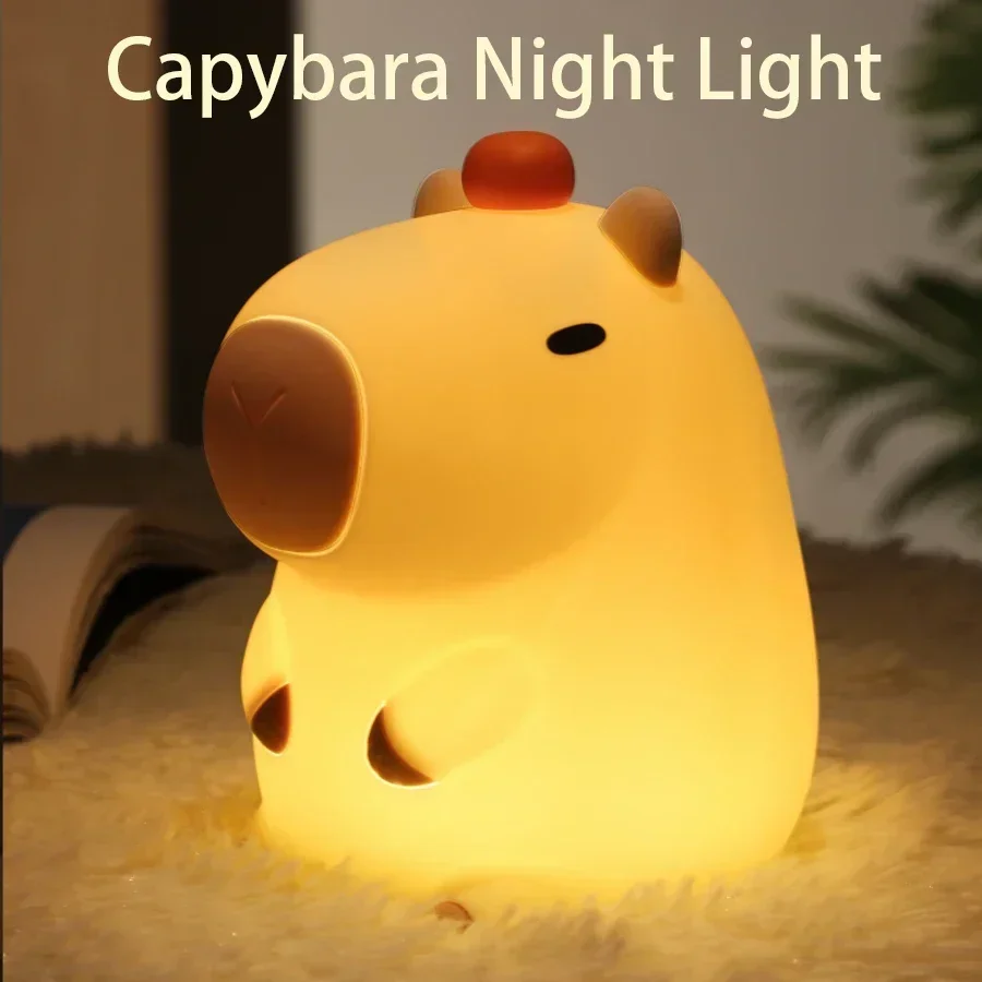 LED süßes Capybara Nachtlicht mit Uhr USB wiederaufladbar Timing Nachttischlampe Silikon Raumdekor Nachtlicht Kinder Geschenk