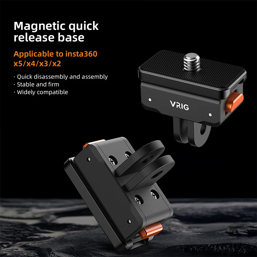 VRIG Magnetische Schnellwechselhalterung für Insta 360 X5/X4/X3/X2/ACE/ACE PRO/ACE PRO2 Kameraladapter mit 1/4-Zoll-Platten-Erweiterungshalterung Image