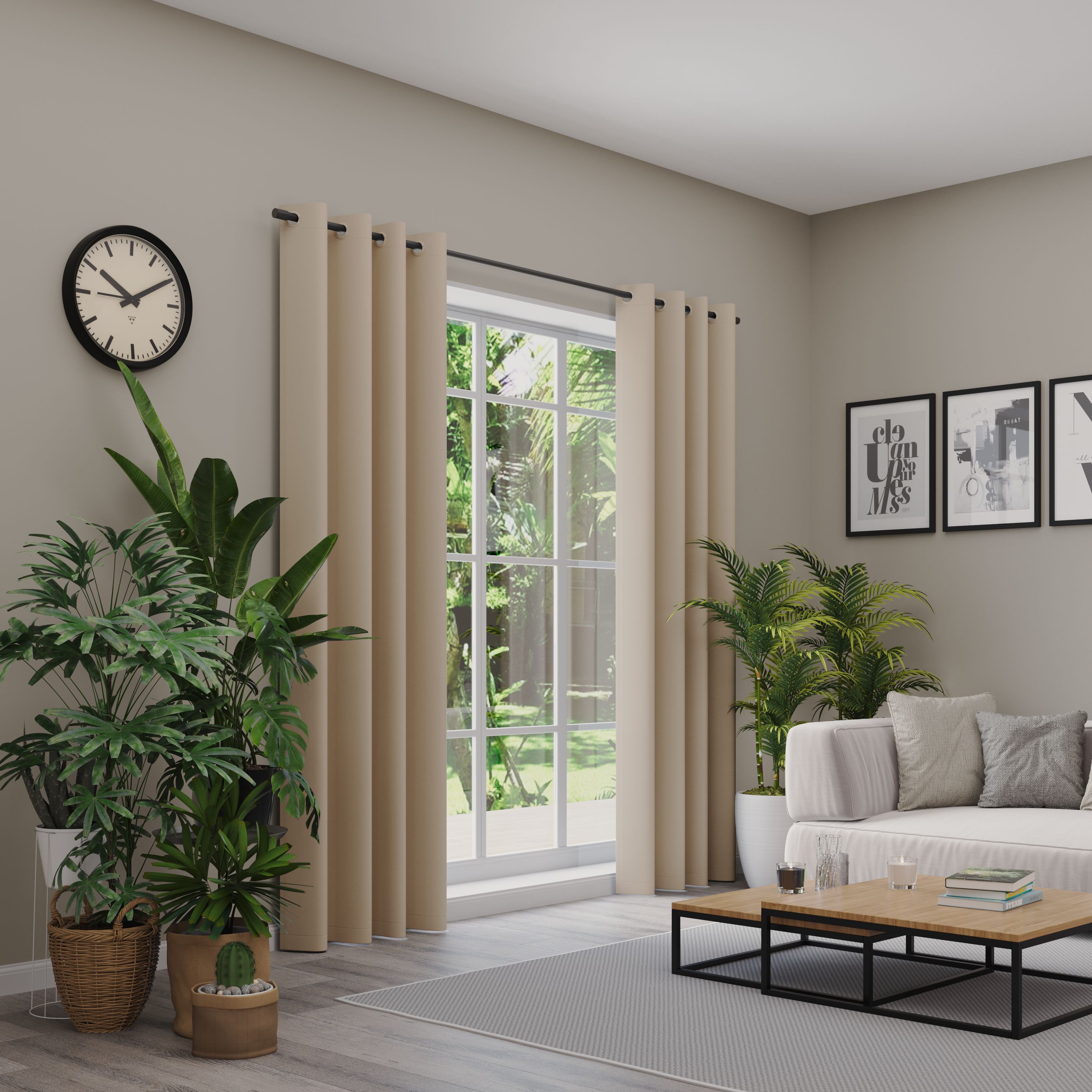 Verdunkelungsvorhang NEUTEX FOR YOU "INSULA", beige (dunkelbeige), B:137cm H:260cm, Polyester, Gardinen, Uni-Dimout für starke Verdunklung, nach Maß Image