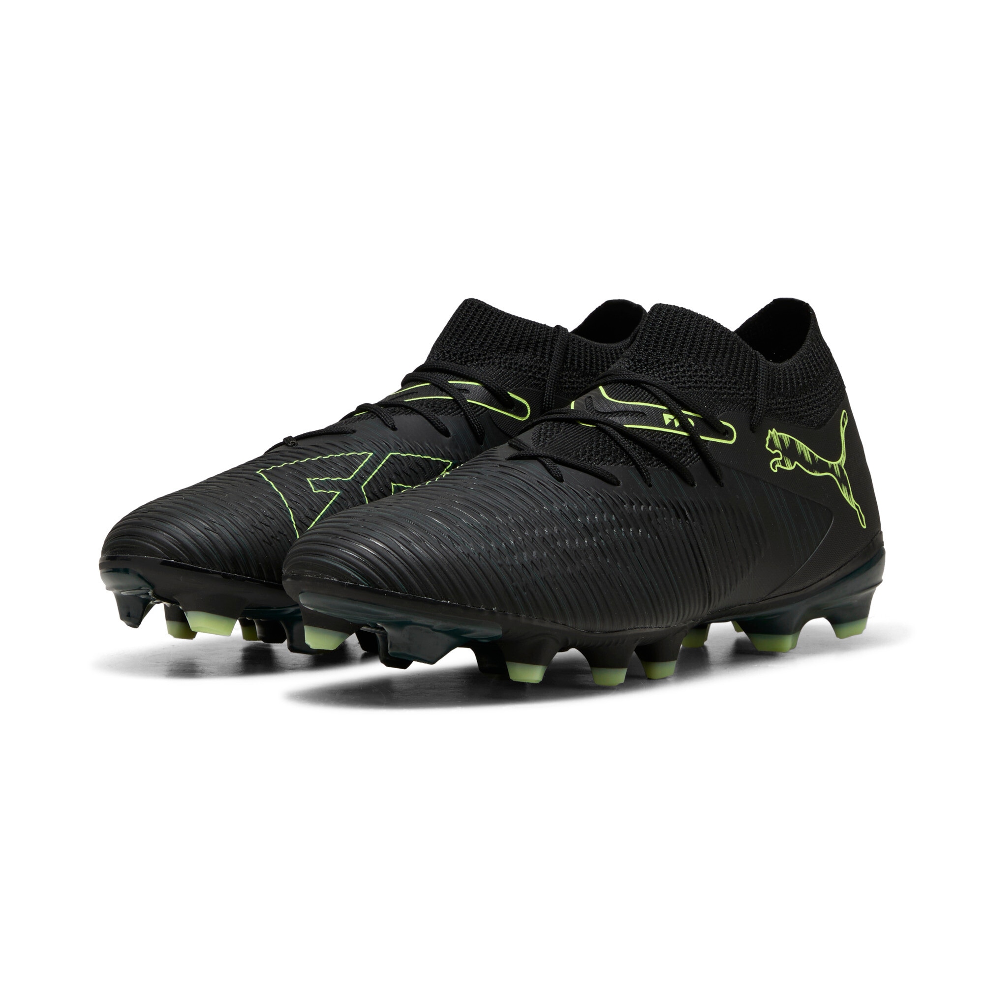 Fußballschuh PUMA "FUTURE 8 MATCH FG/AG", Herren, Gr. 41, puma schwarz, fizzy light, grün terrain, Synthetik, Schuhe Fußballschuh, für Rasenplätze