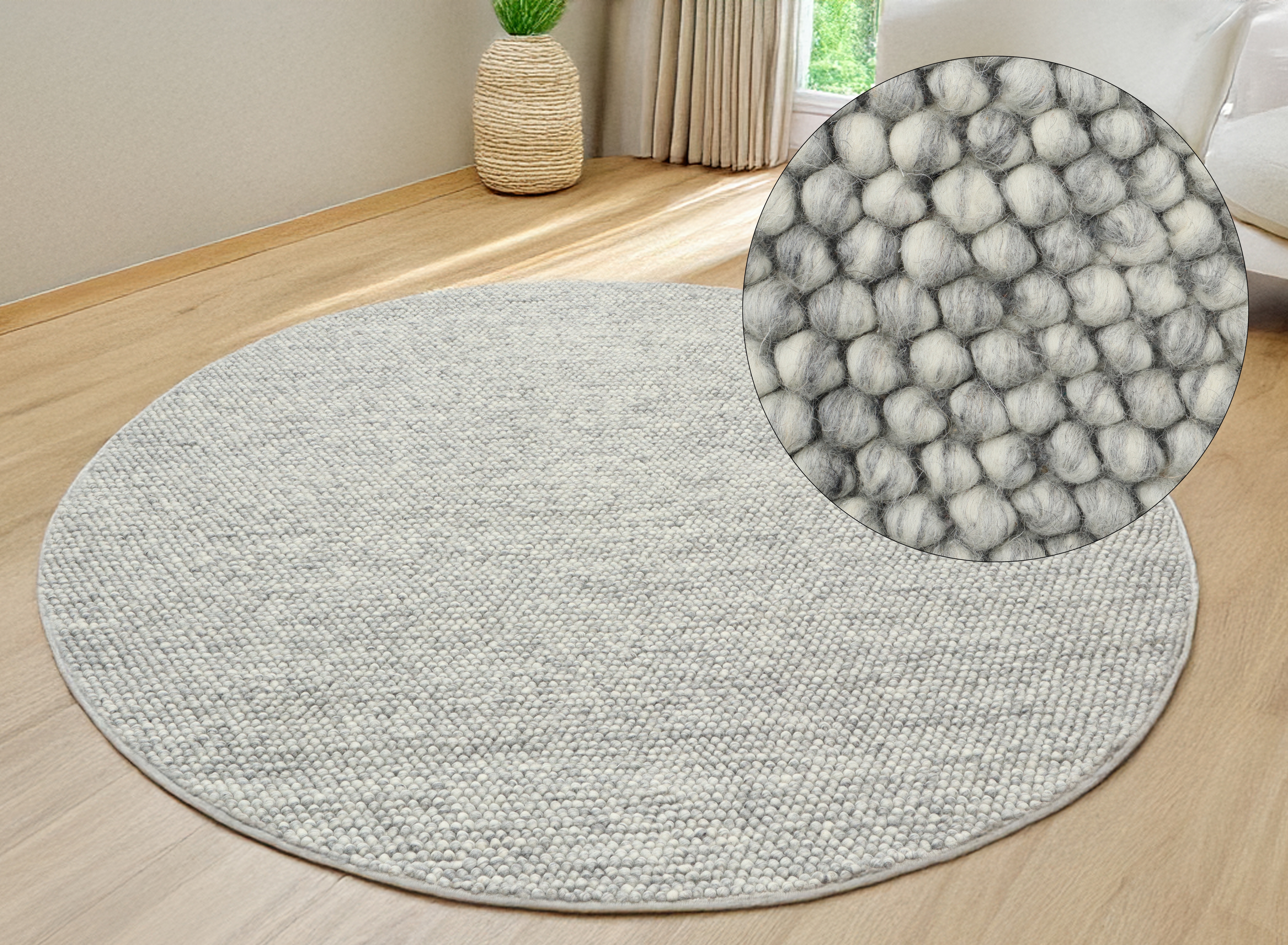 Teppich "Ainhoa, handgewebt, Wolle" Gr. 10, grau, H:12mm Ø:200cm, Kunstfaser, Wolle, LEGER HOME BY LENA GERCKE, Teppiche, Teppich, Wohnzimmer, Schlafzimmer, Esszimmer Image