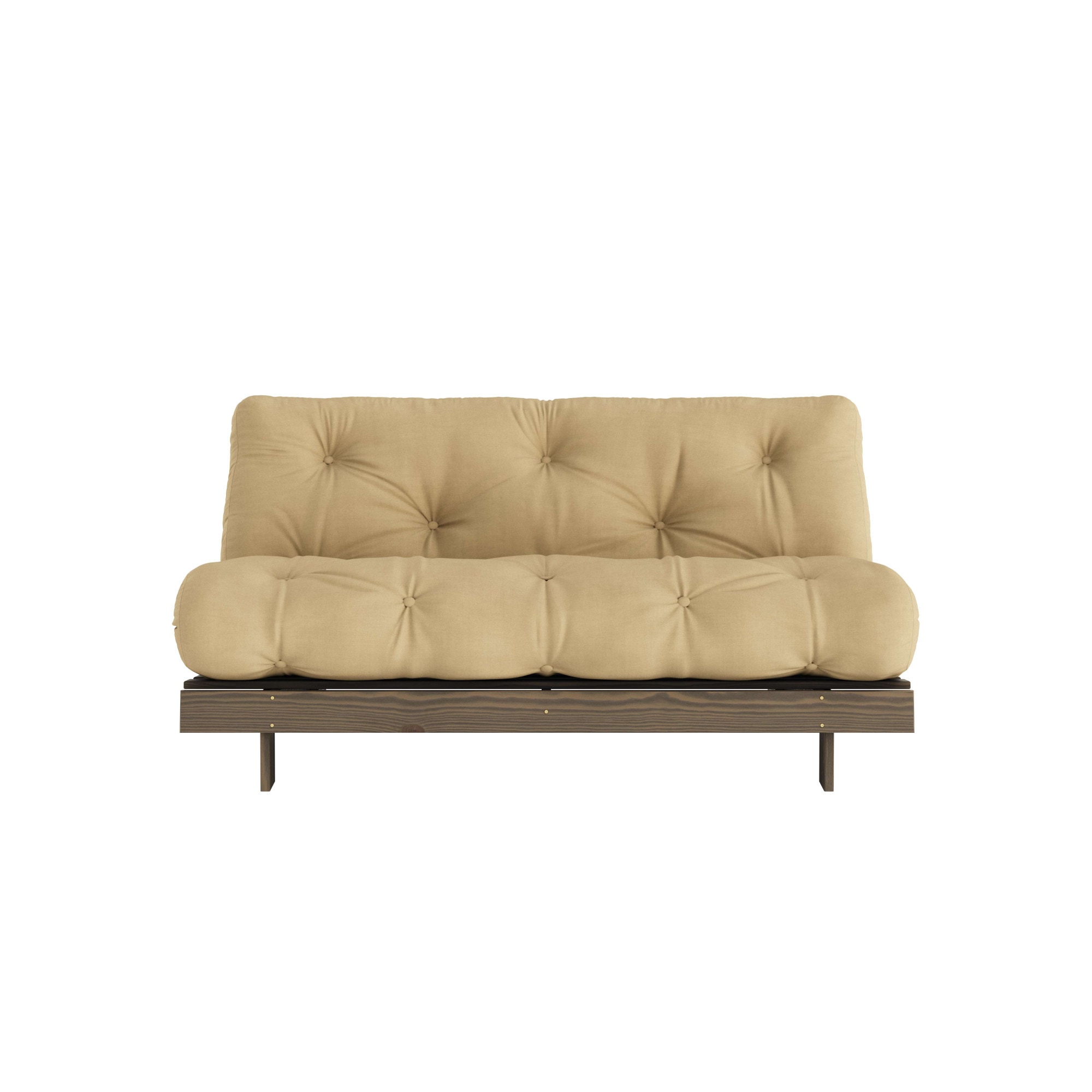 Daybett KARUP DESIGN "Daybett Roots Schlafsofa – Gästebett & Sofa aus FSC-Kiefer", gelb (wheat beige), B:160cm H:85cm, Bezug: 80% Baumwolle, 20% Polyester, Daybetten, Inkl. Futonmatratze, in mehreren Größen & Farben erhältlich Image