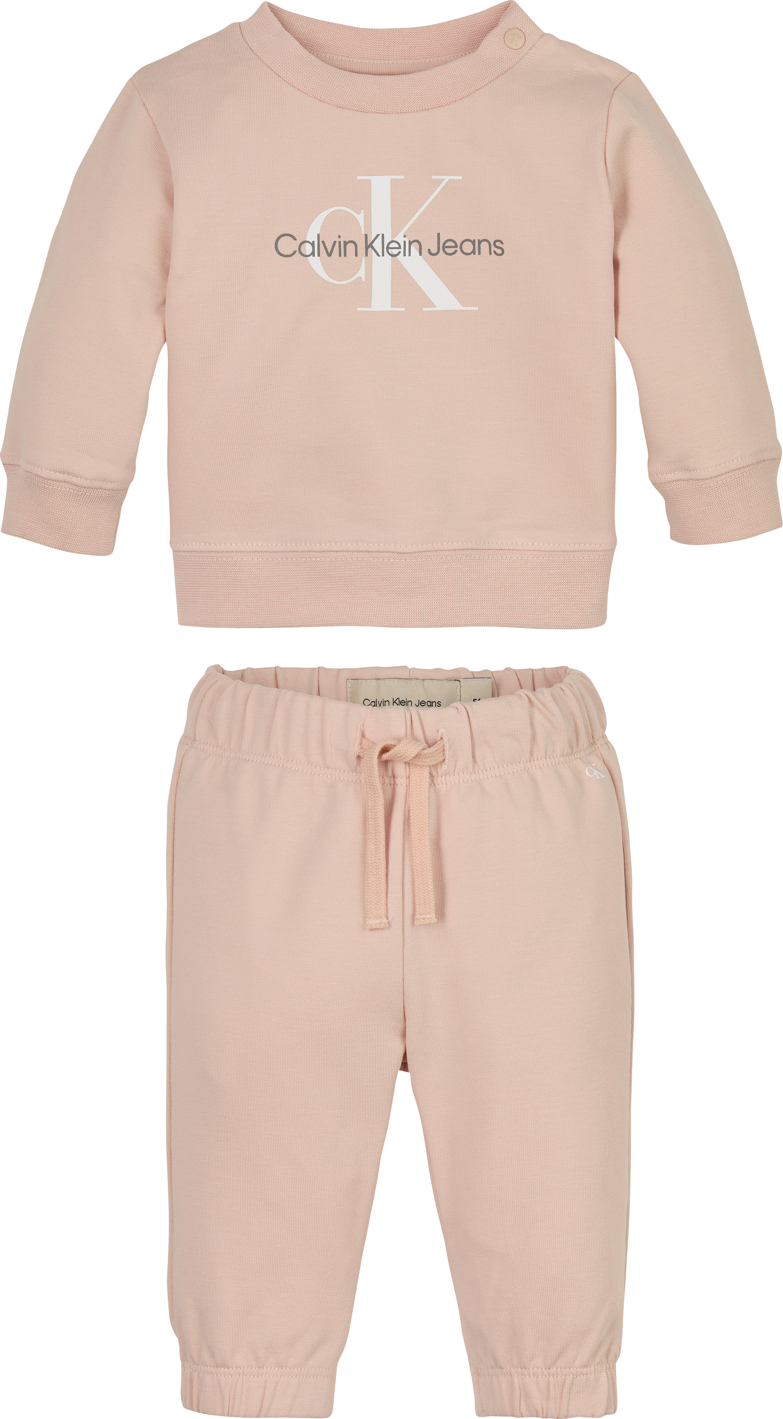 Shirt & Hose CALVIN KLEIN JEANS "MONOGRAM CN SWEATSHIRT SET", Baby, Gr. 80, spanish villa, Jersey, Obermaterial: 95% Baumwolle, 5% Elasthan, unifarben, Casual, KOB Set-Artikel, für Babys bis 2 Jahre Image