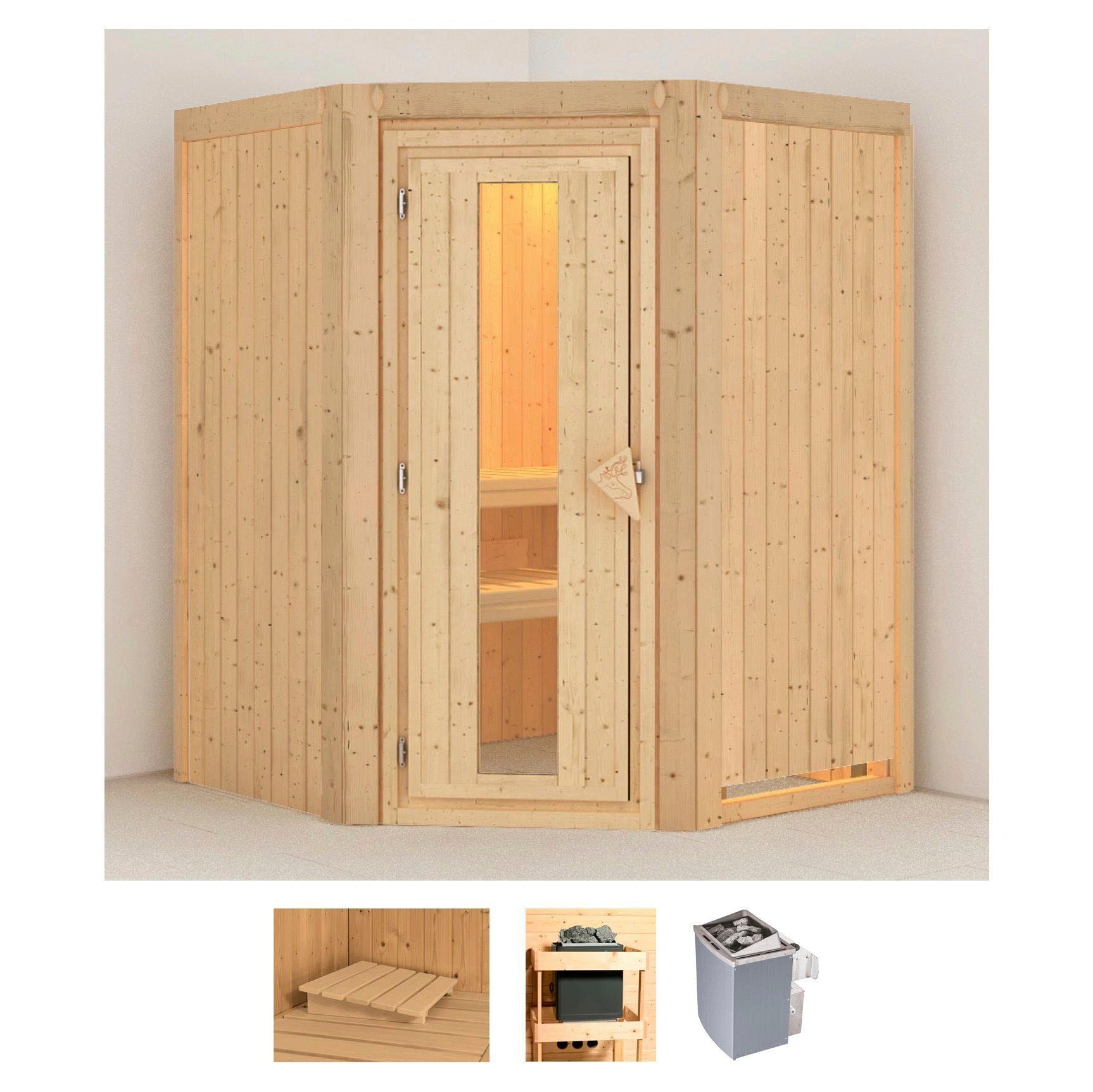 Sauna KARIBU "Larin", beige (naturbelassen), Saunaofen, integrierte Steuerung, 9 kW, Saunen, 9 KW-Ofen mit integrierter Steuerung Image