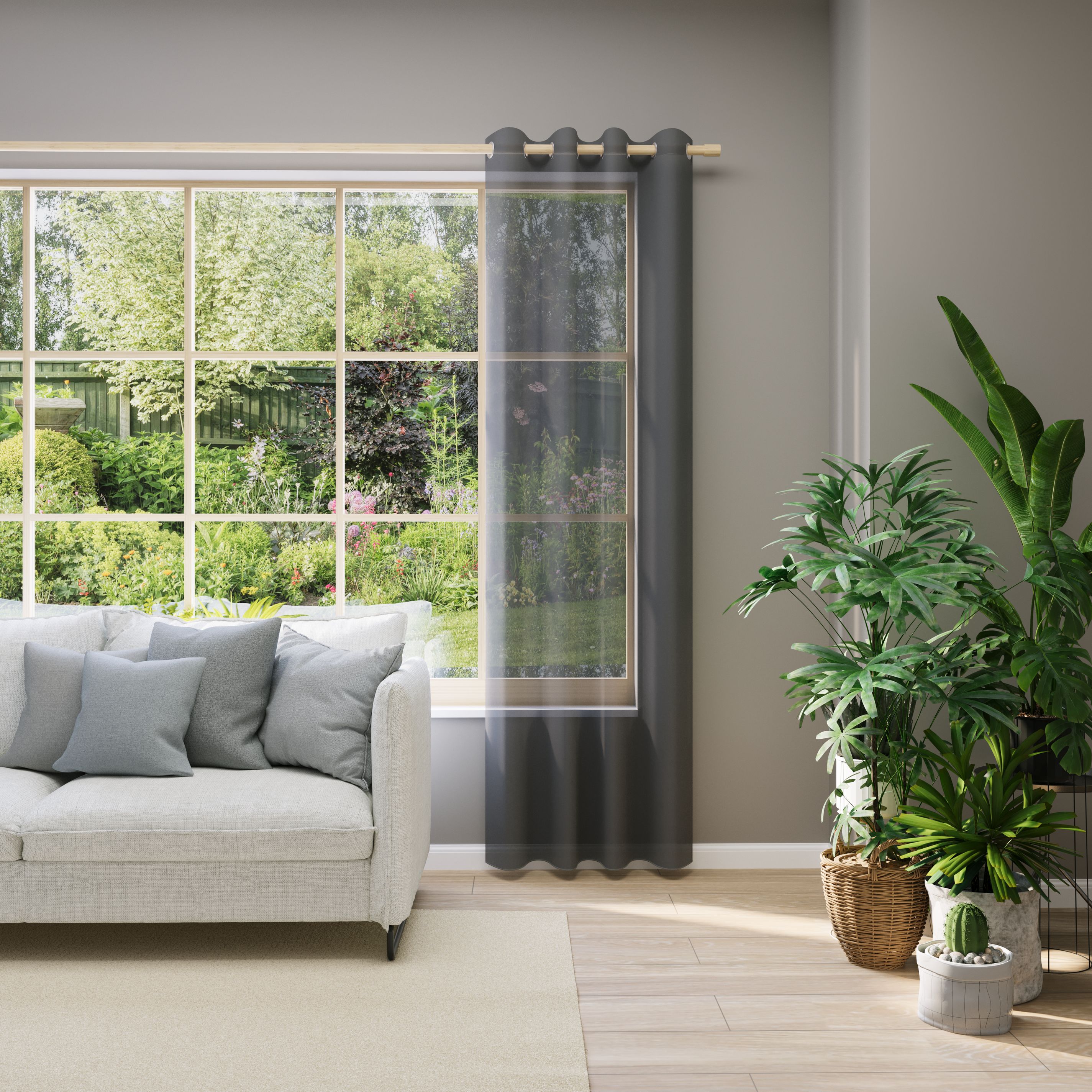 Vorhang nach Maß NEUTEX FOR YOU "EVA", grau (dunkelgrau), B:142cm H:270cm, Obermaterial: 100% Polyester, Gardinen nach Maß, Uni-Voile mit elegantem Glanz Image