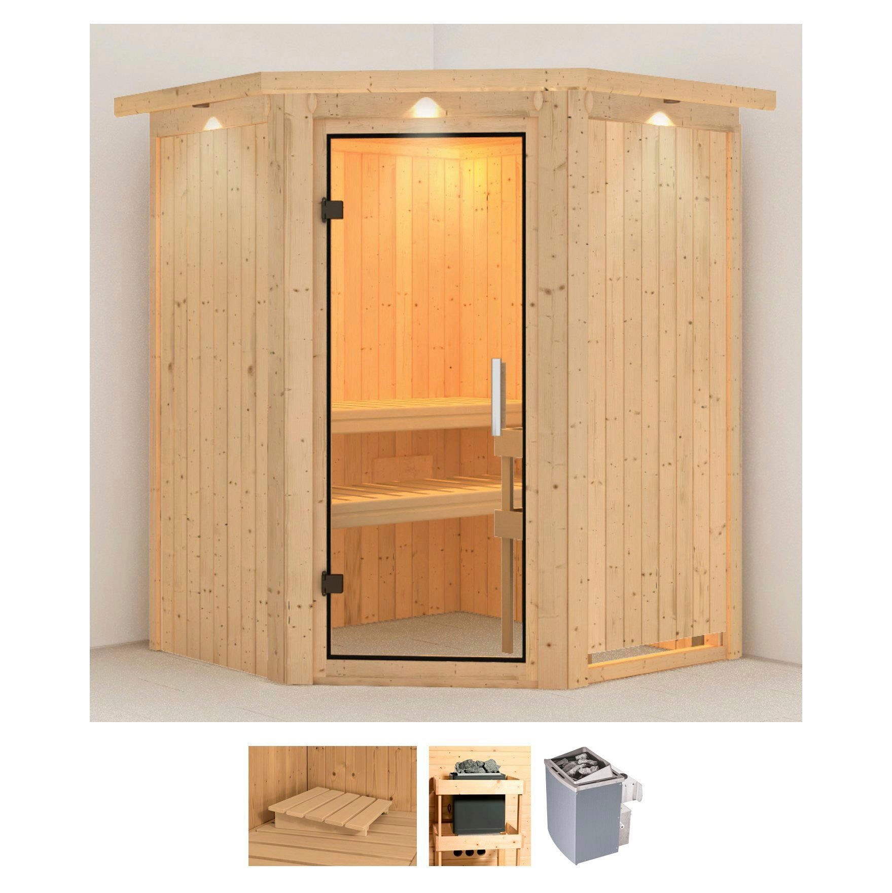 Sauna KARIBU "Larin", beige (naturbelassen), Saunaofen, integrierte Steuerung, 9 kW, Saunen, 9 KW-Ofen mit integrierter Steuerung Image
