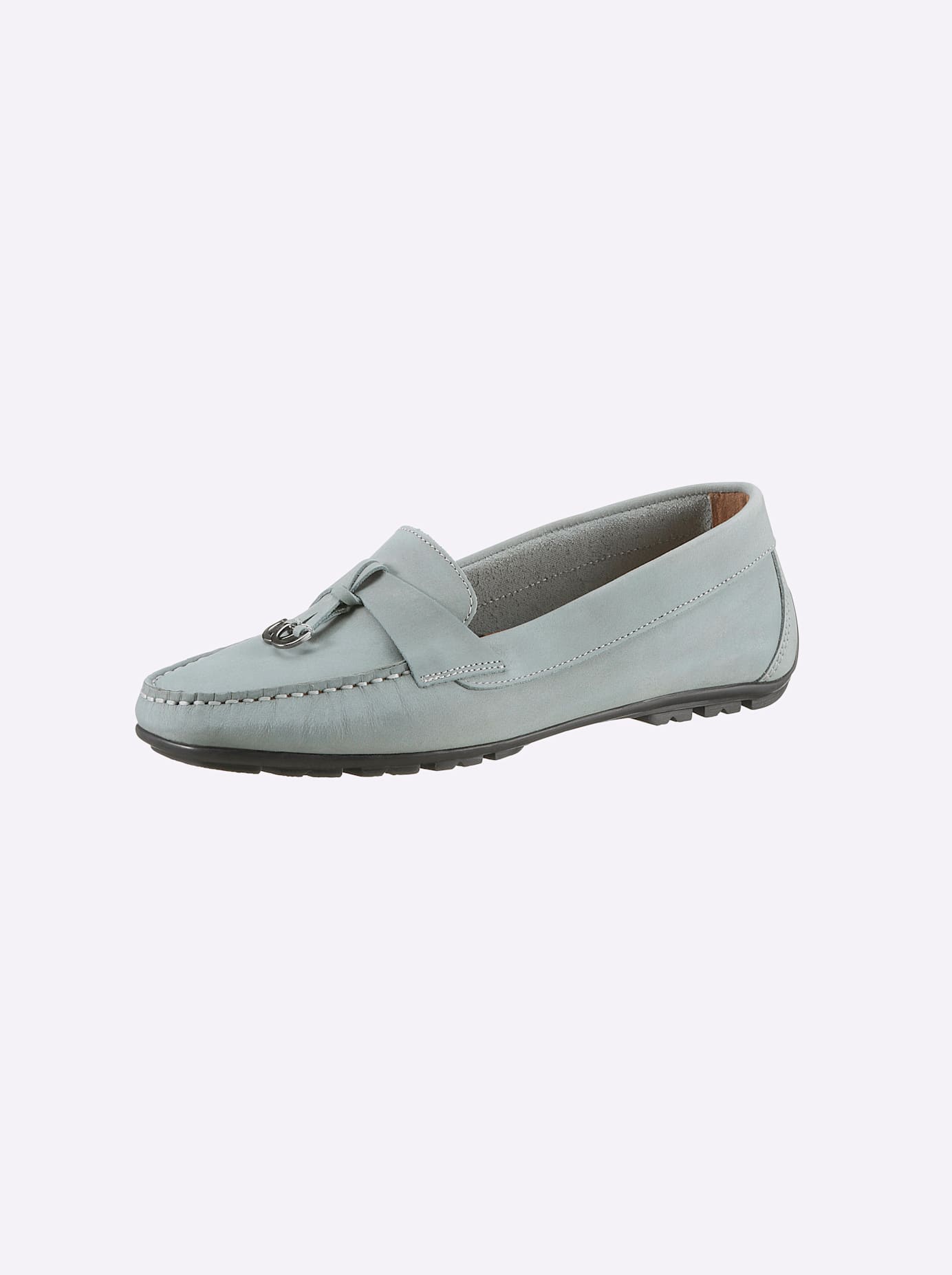 Mokassin HEINE, Damen, Gr. 38, blau (hellblau), Leder, Nubukleder, Rindsleder, Schuhe